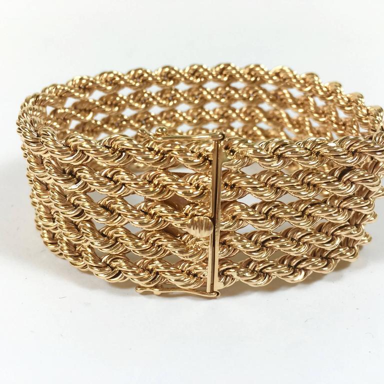 1960s Wide Rose Gold Five Row Rope Bracelet at 1stDibs