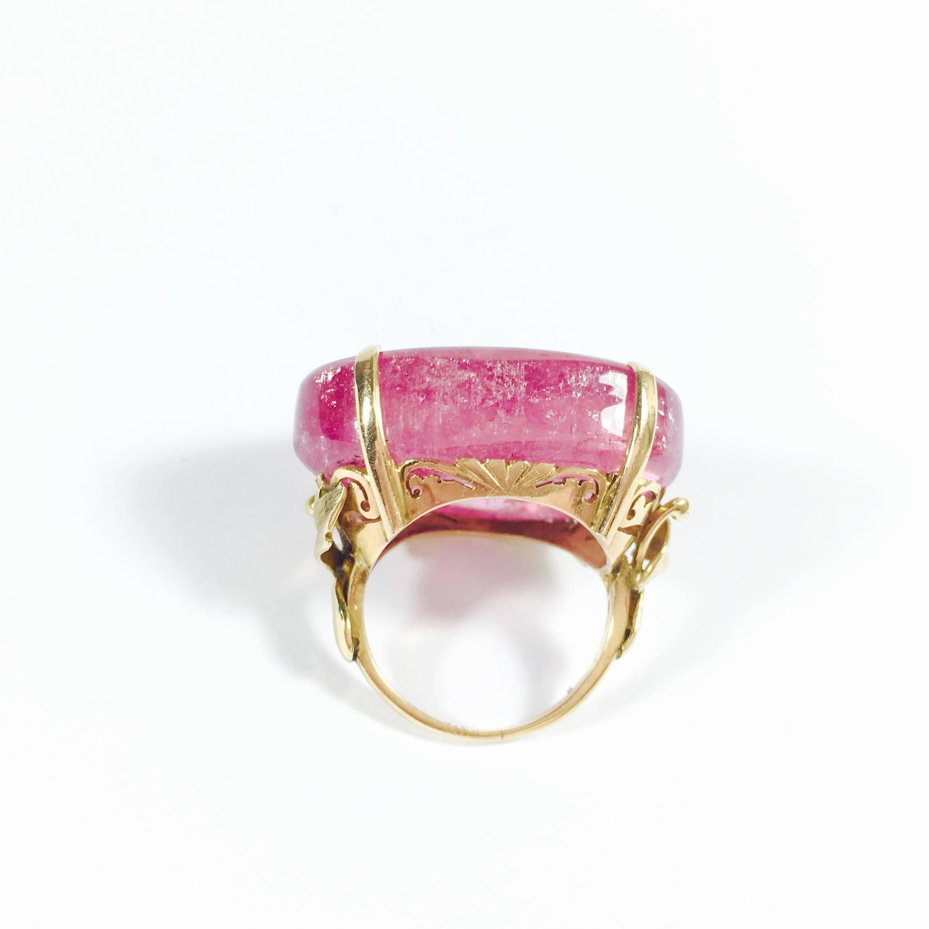 pink tourmaline cabochon ring