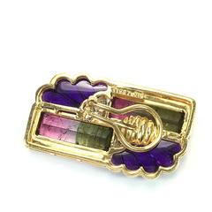 Amazing Watermelon Tourmaline Amethyst DIamond Gold Earrings