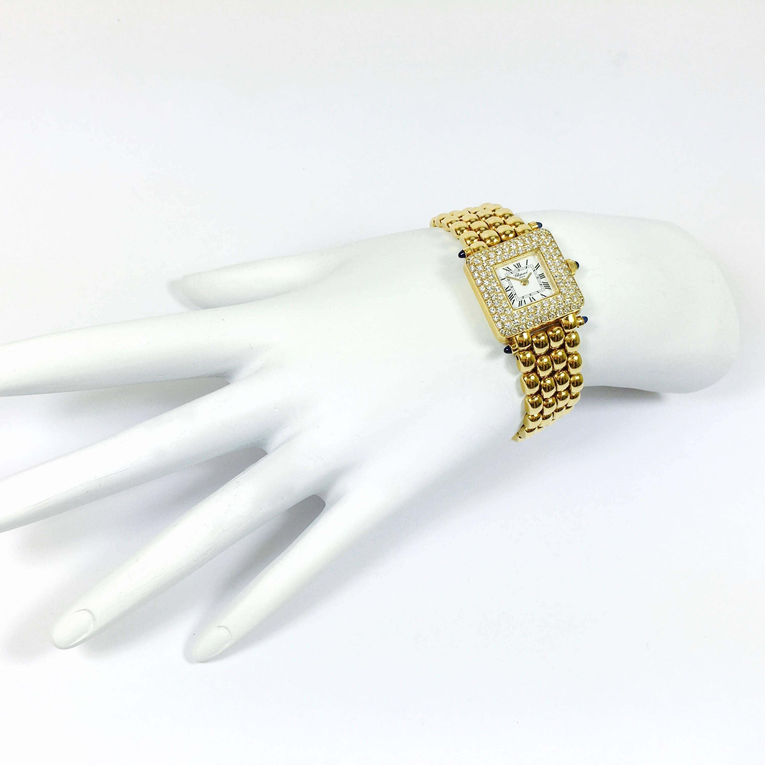 Chopard Ladies Yellow Gold Diamond Square Wristwatch 1