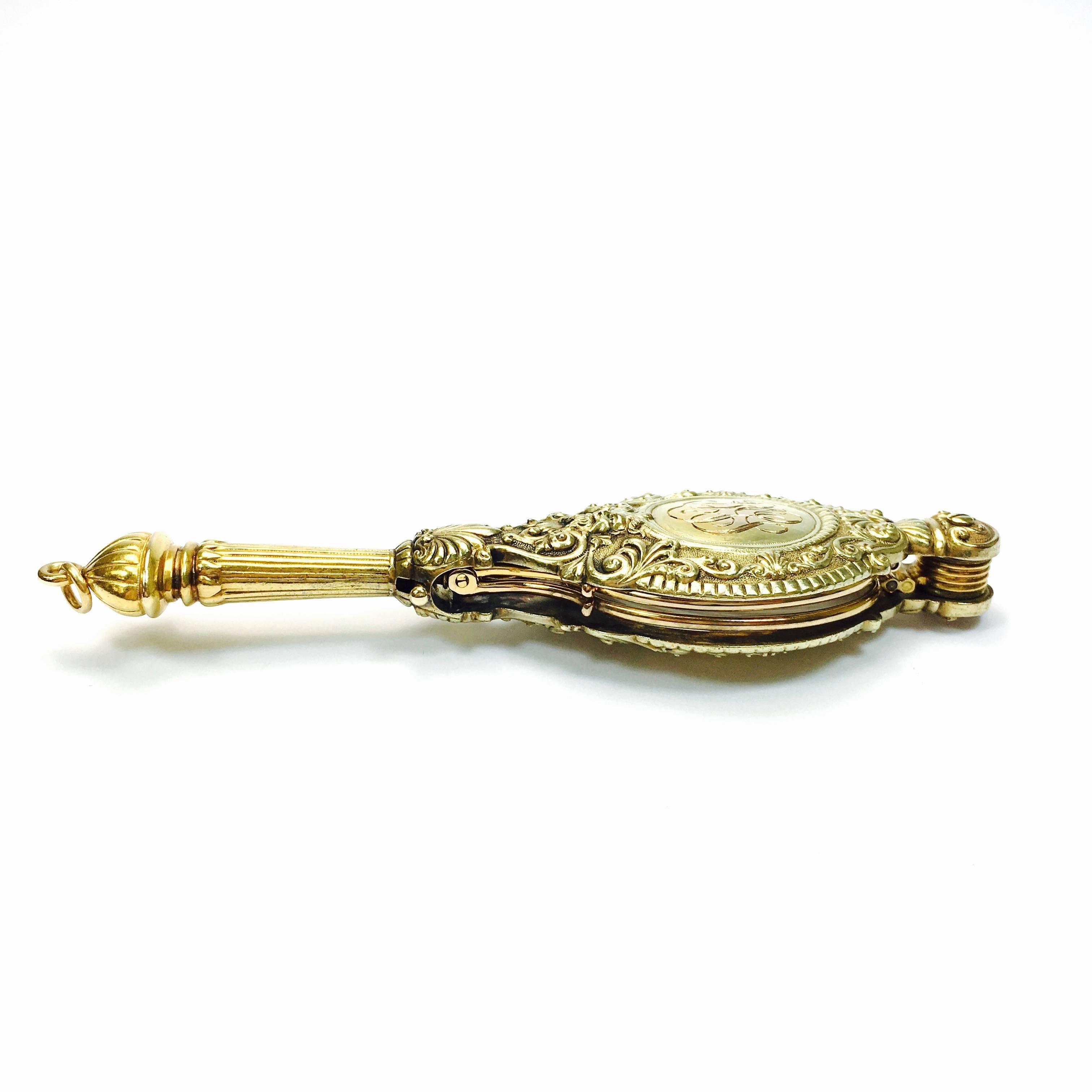 Beautiful turn of the century 14K lorgnette signed Krementz. Krementz is a well-documented American company from Newark, NJ that was known for their beautiful Art Nouveau jewelry. This yellow gold lorgnette measures 4 1/4