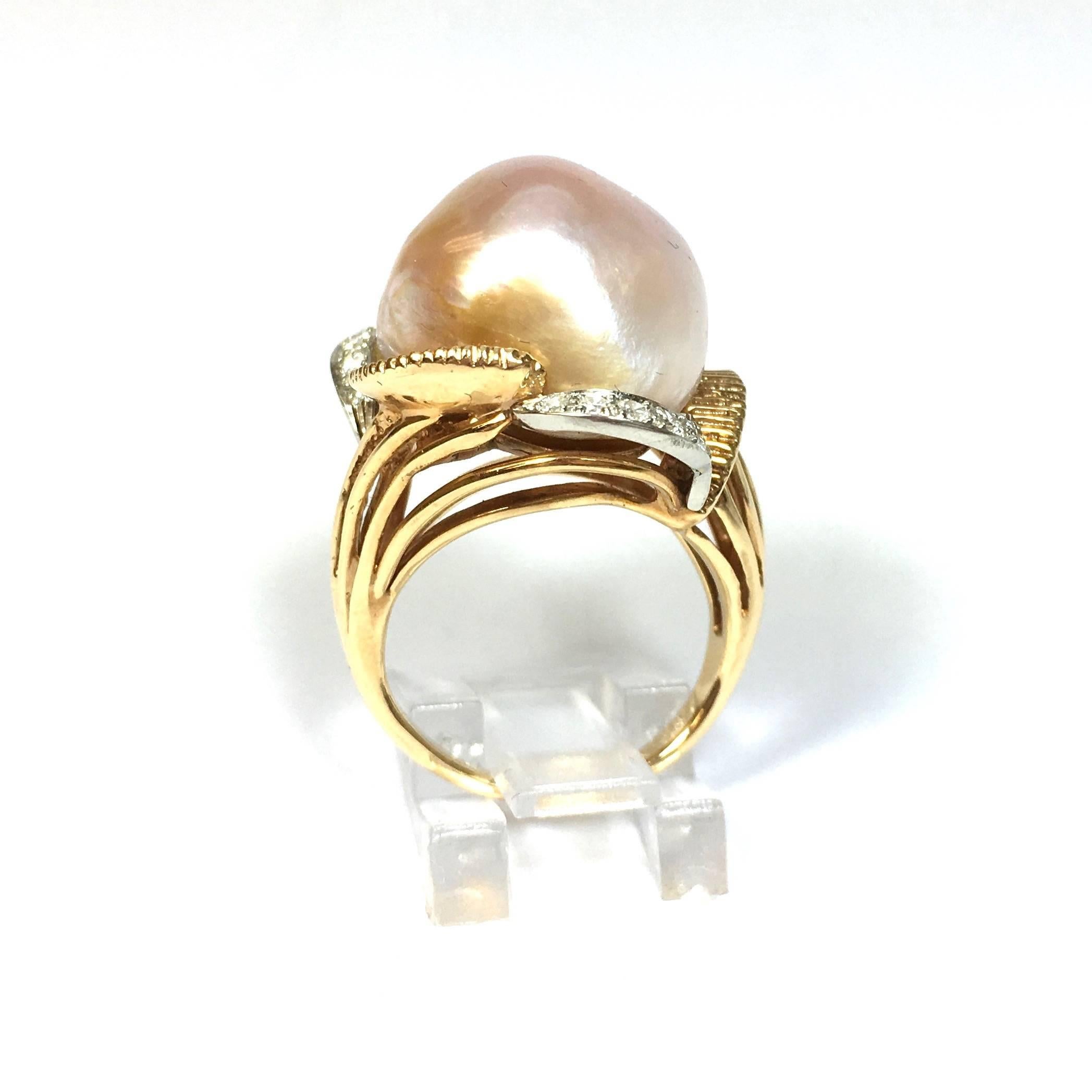 Ruser American Freshwater Pearl Diamond Gold Platinum Ring 1