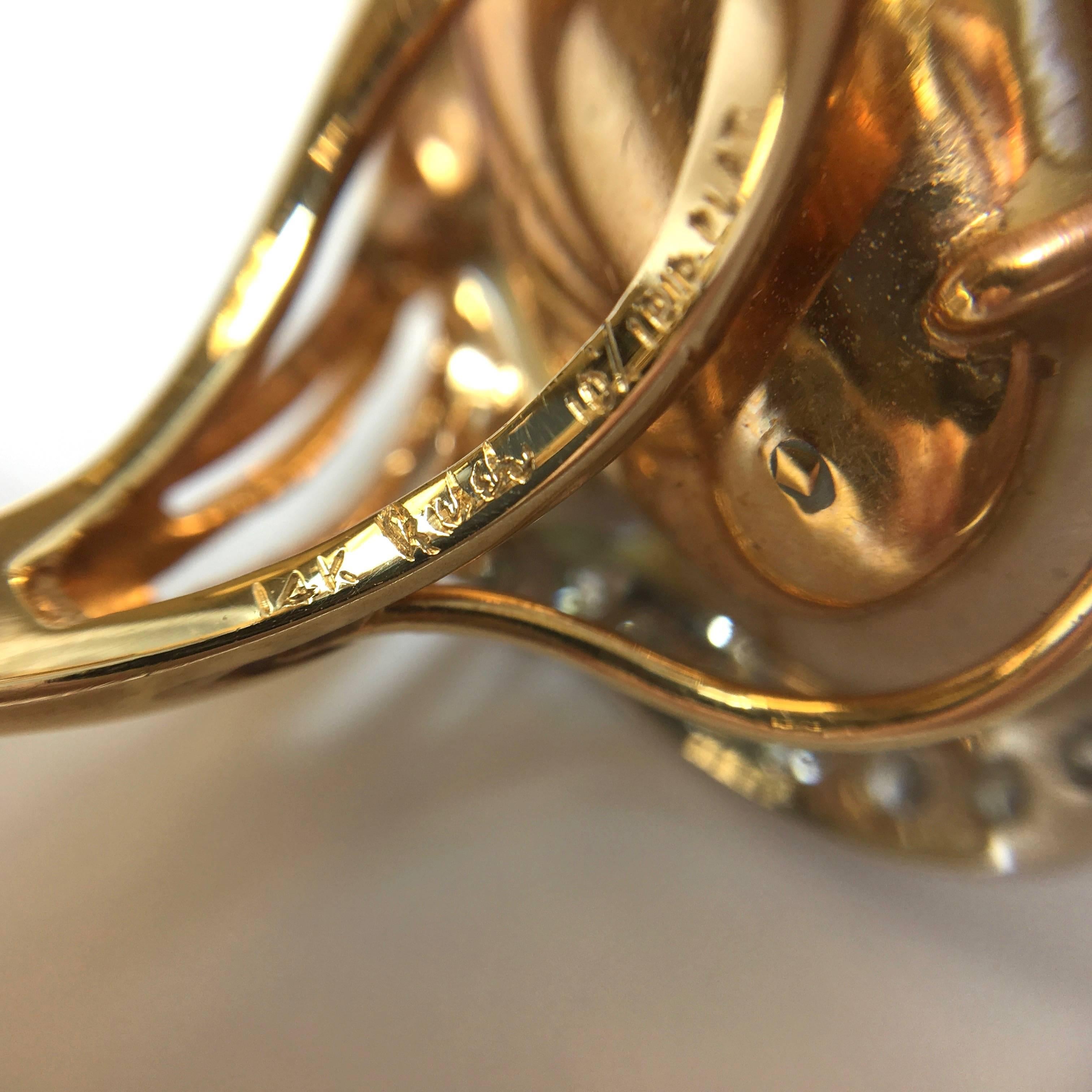 Ruser American Freshwater Pearl Diamond Gold Platinum Ring 3