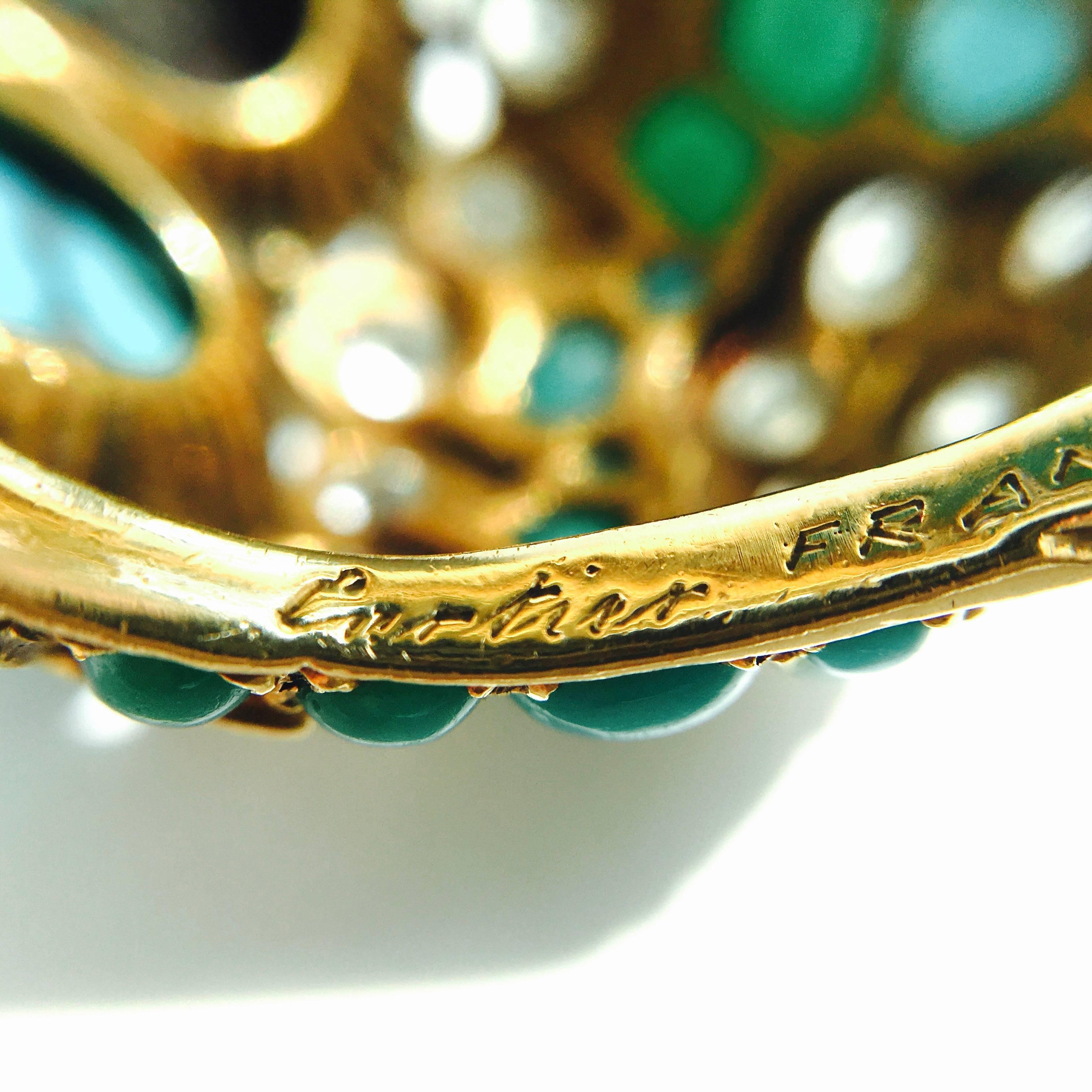 1960s Cartier Turquoise Diamond Gold Ring In Excellent Condition In Agoura Hills, CA