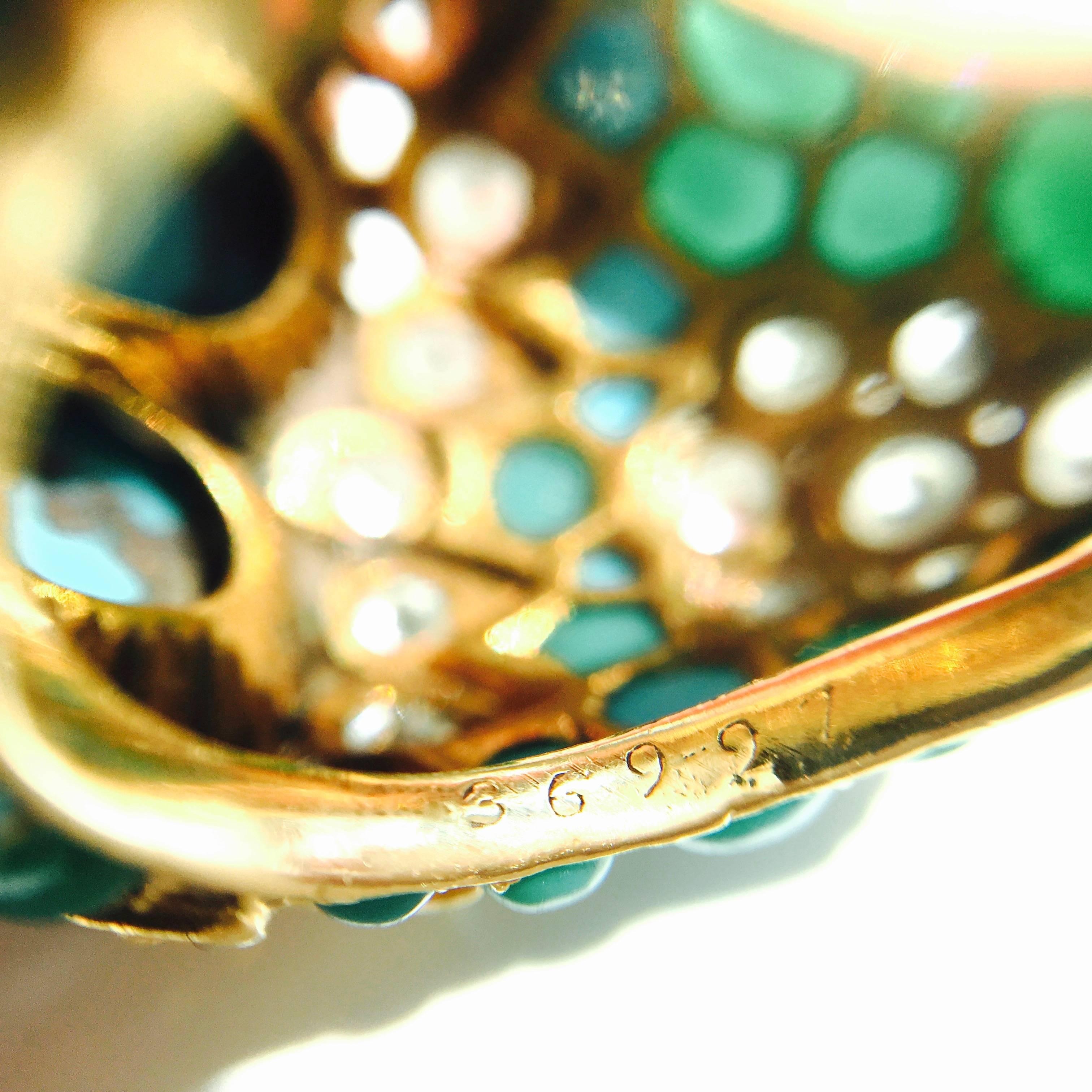 Women's 1960s Cartier Turquoise Diamond Gold Ring