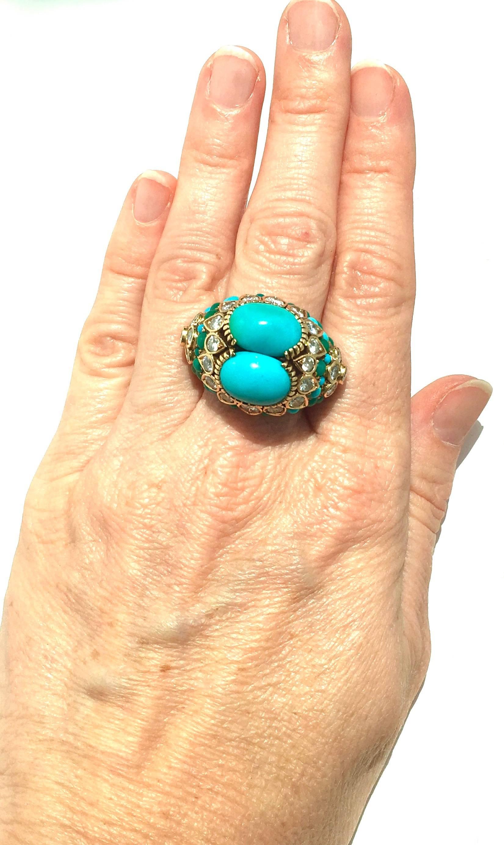 1960s Cartier Turquoise Diamond Gold Ring 1