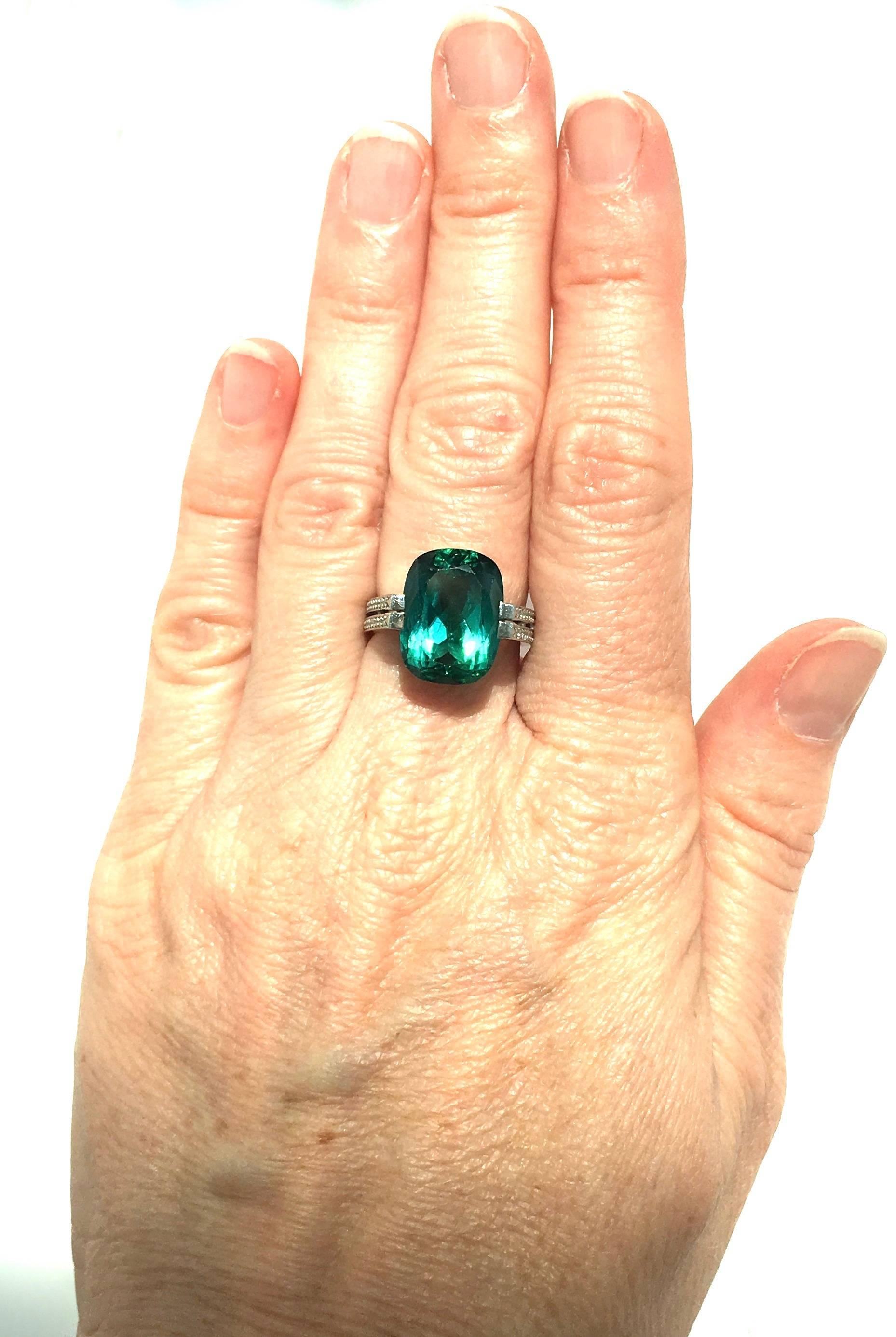 Women's Tanagro Blue Green Tourmaline Diamond Platinum Ring For Sale