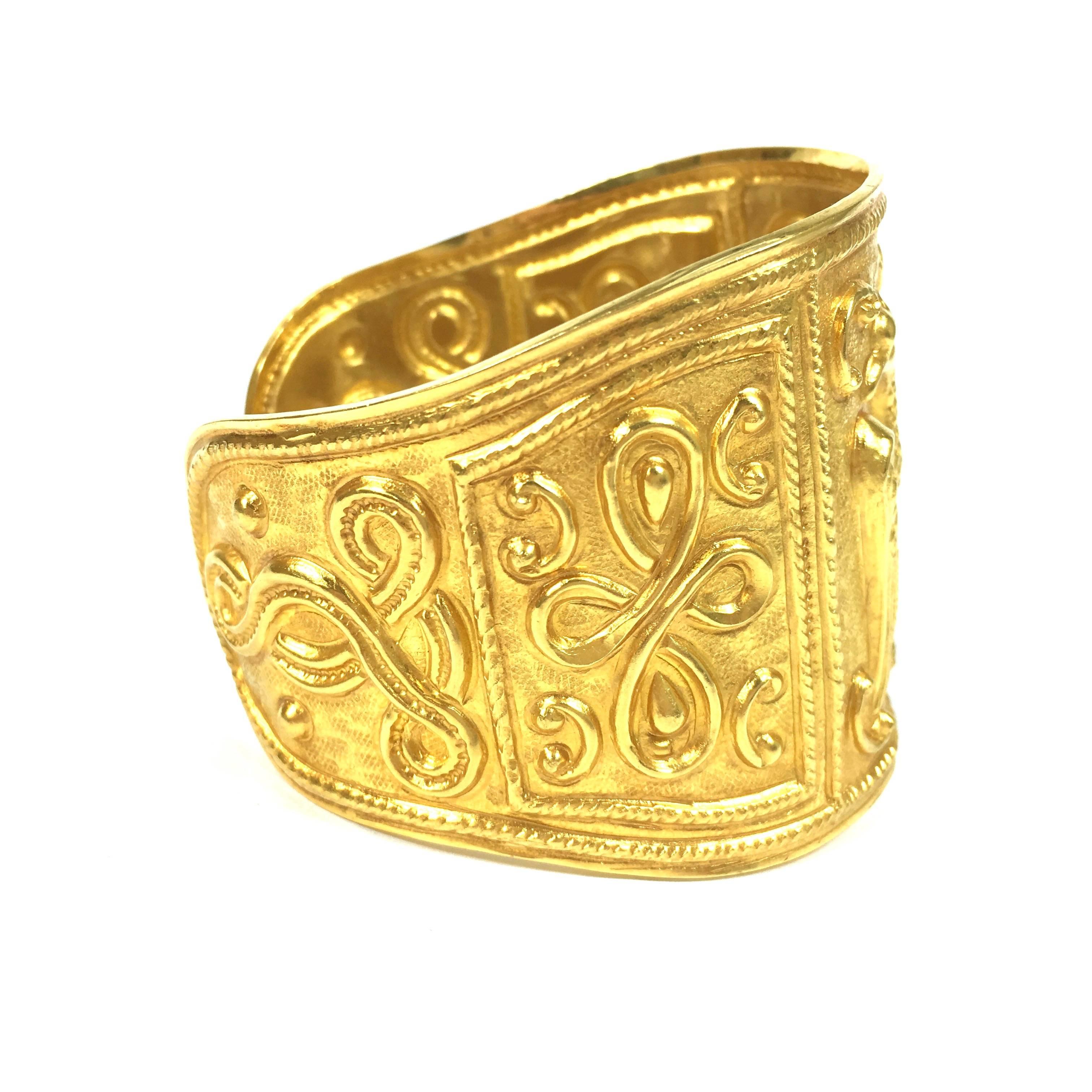 Large Greek High Karat Gold Cuff Bracelet In Excellent Condition In Agoura Hills, CA