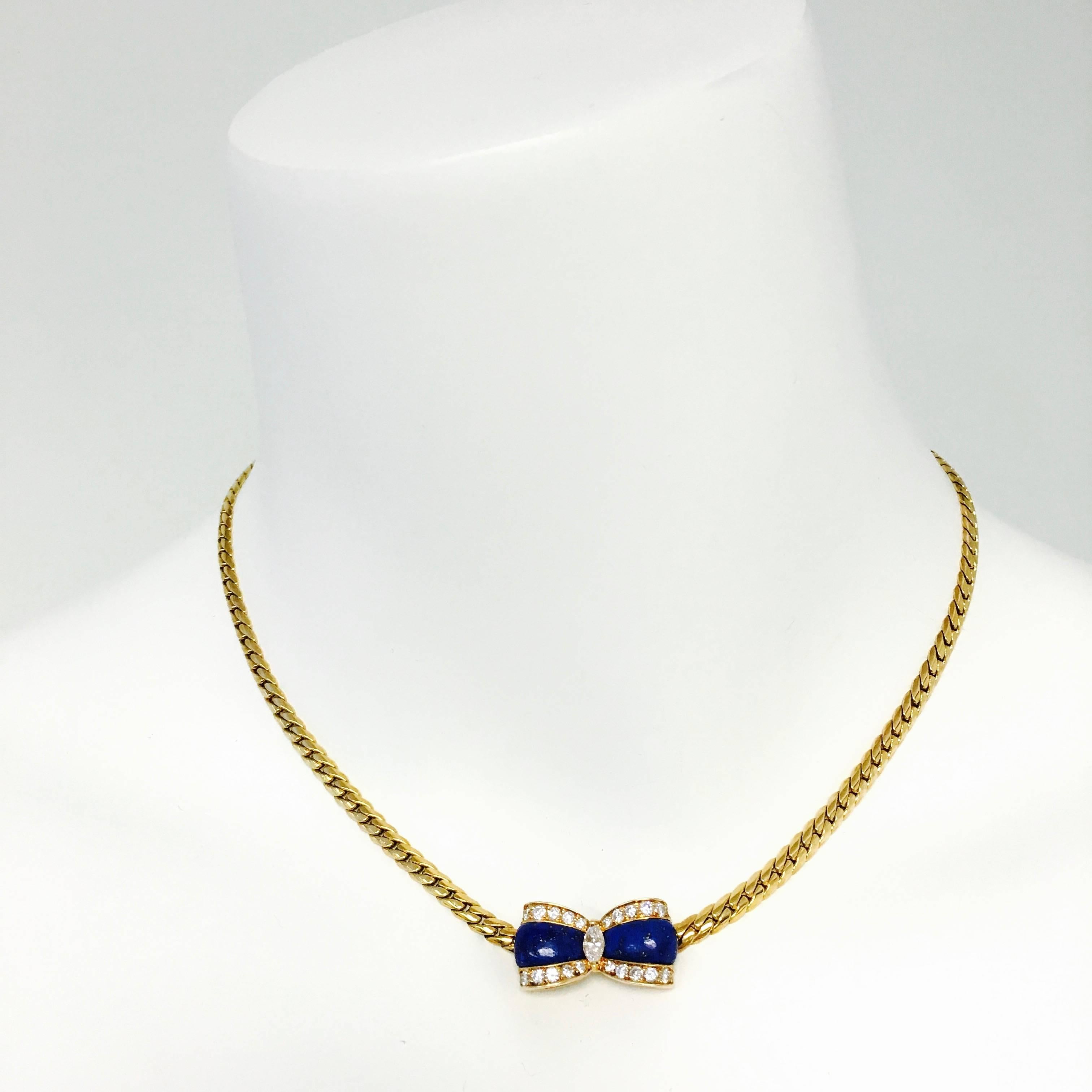 Van Cleef & Arpels Lapis Lazuli Diamond Gold Bow Necklace 3