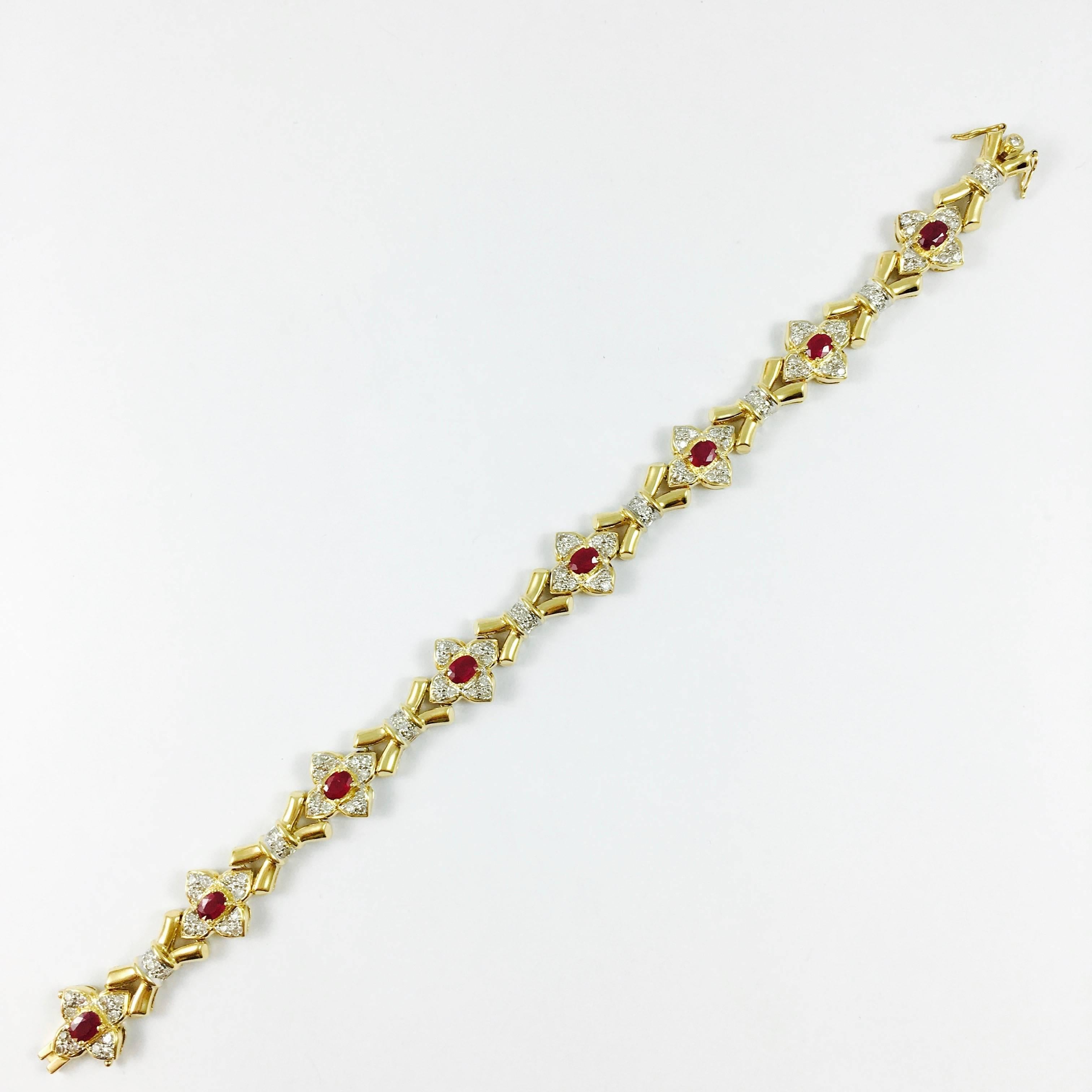 Ruby and Diamond Yellow Gold Bracelet In Excellent Condition For Sale In Agoura Hills, CA