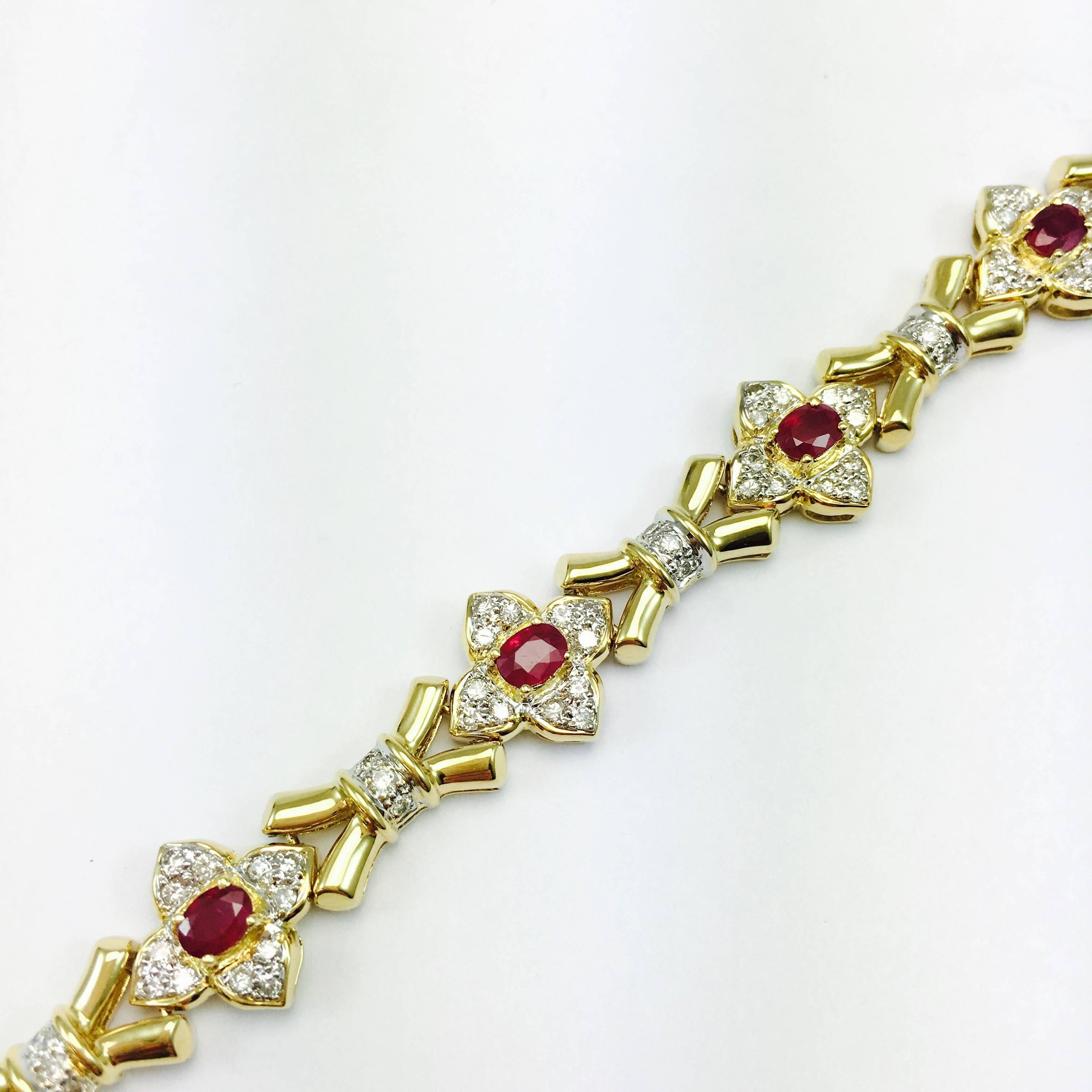 Women's Ruby and Diamond Yellow Gold Bracelet For Sale