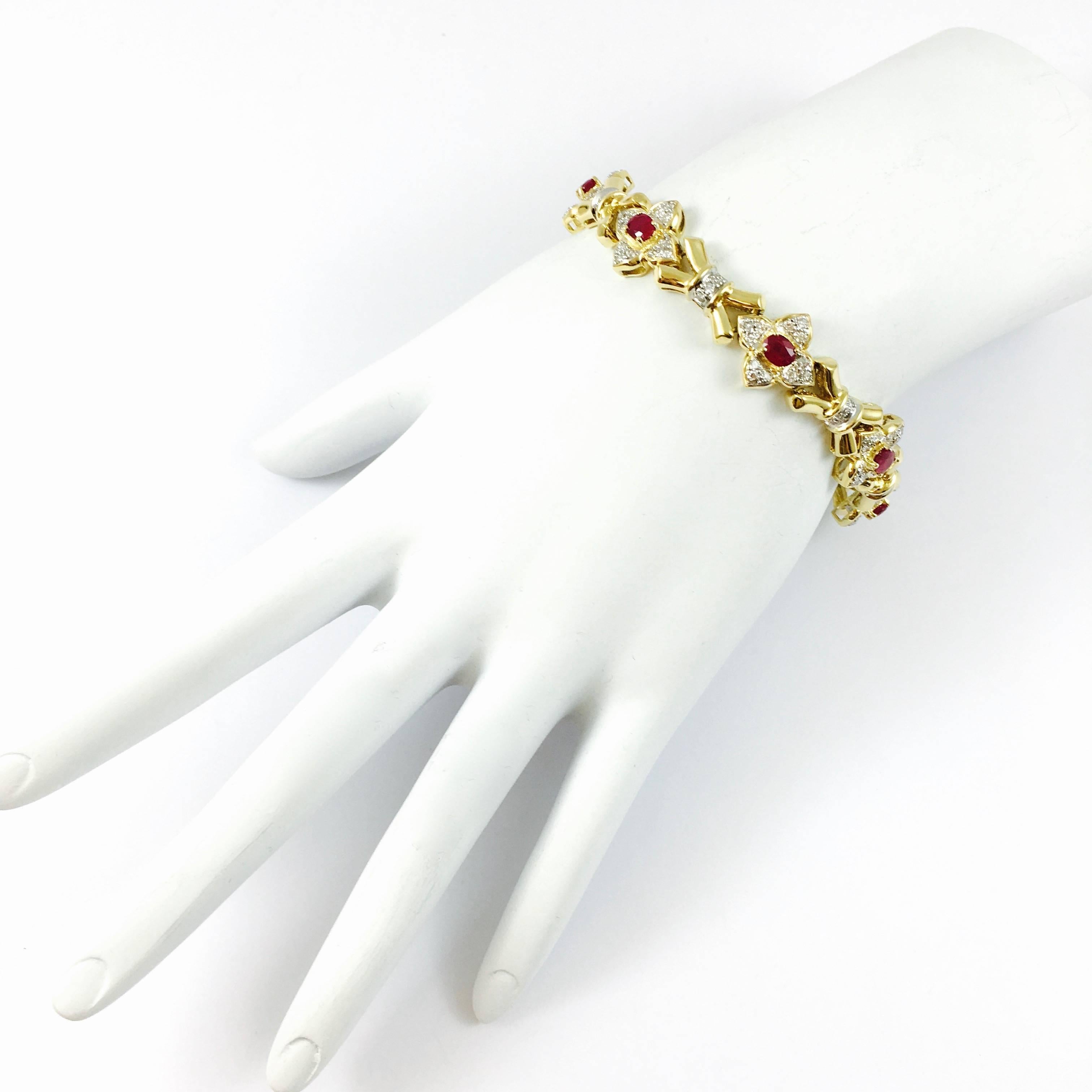 Ruby and Diamond Yellow Gold Bracelet For Sale 1