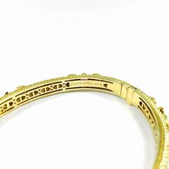 Judith Ripka Romance Diamond Pink Tourmaline Gold Hinged Bangle Bracelet