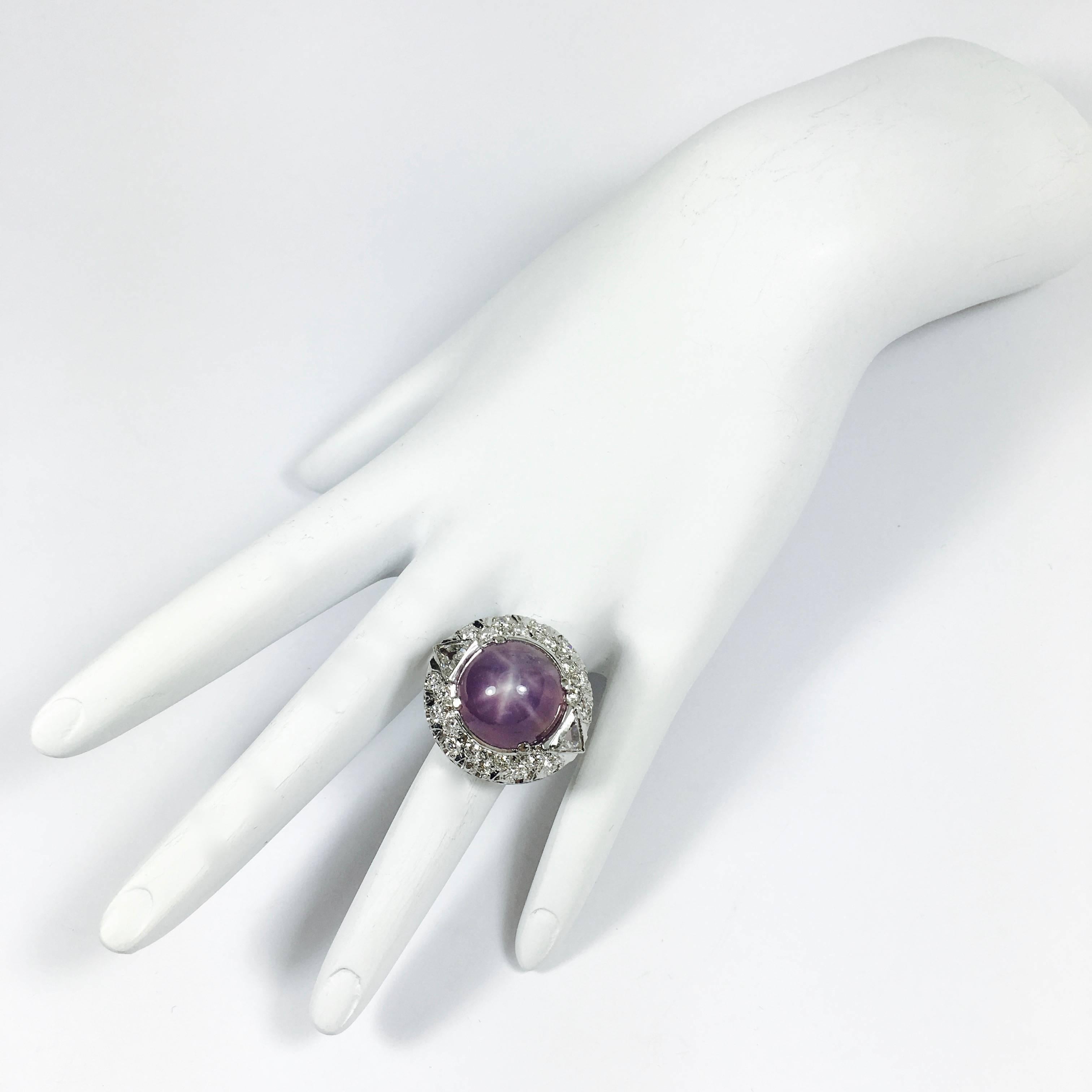 No Heat GIA Certified Purple Pink Star Sapphire Diamond Platinum Ring In Excellent Condition For Sale In Agoura Hills, CA