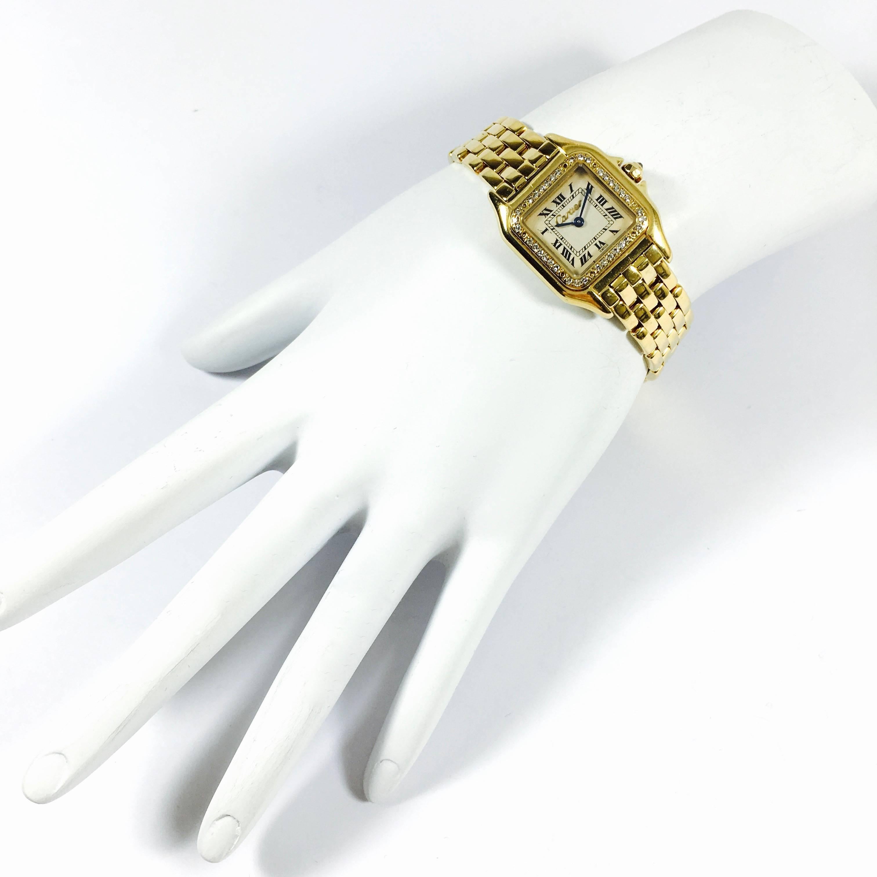 Women's Cartier Ladies Panthére Yellow Gold Diamond Bezel quartz Wristwatch 