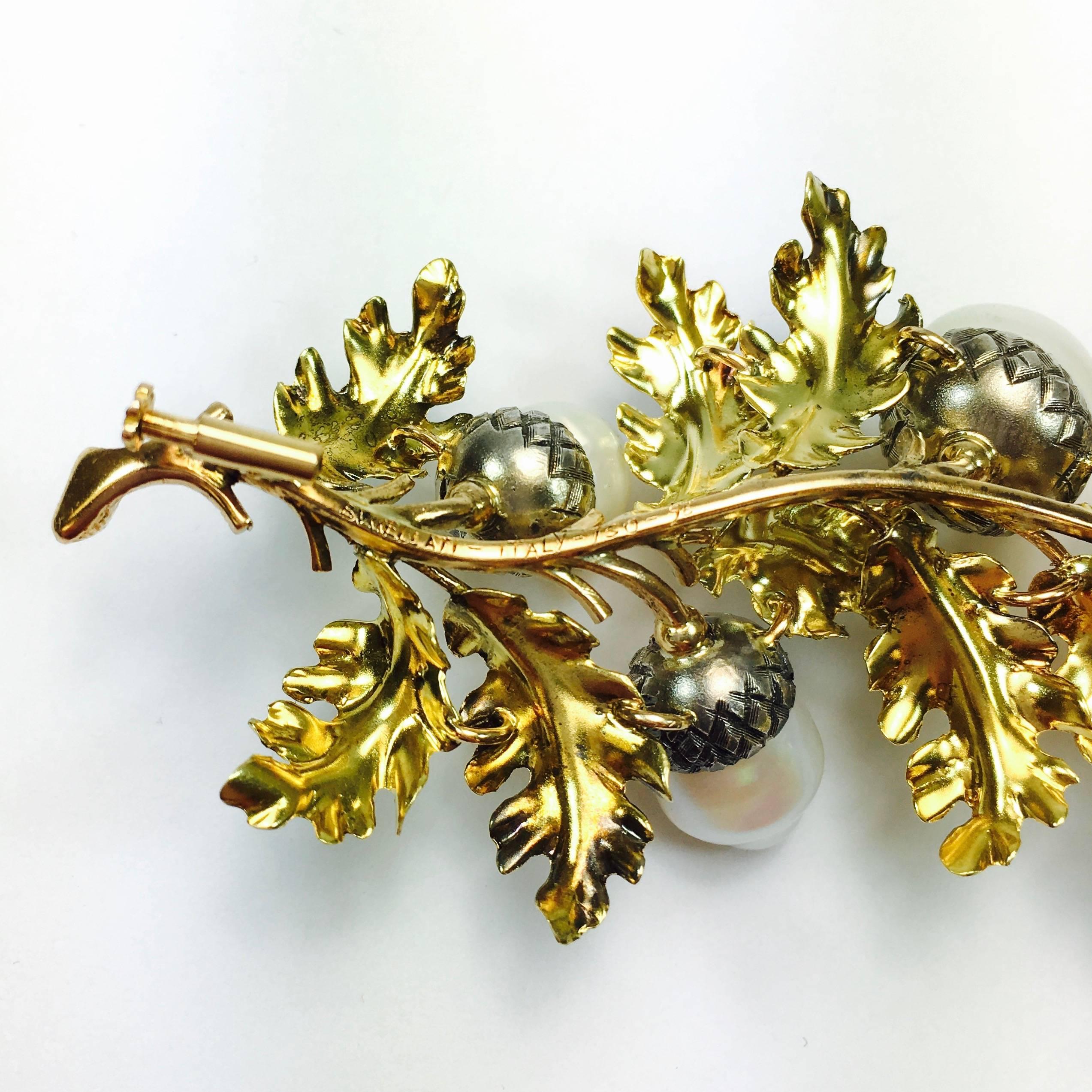 Buccellati Pearl Gold Acorn Brooch In Excellent Condition In Agoura Hills, CA