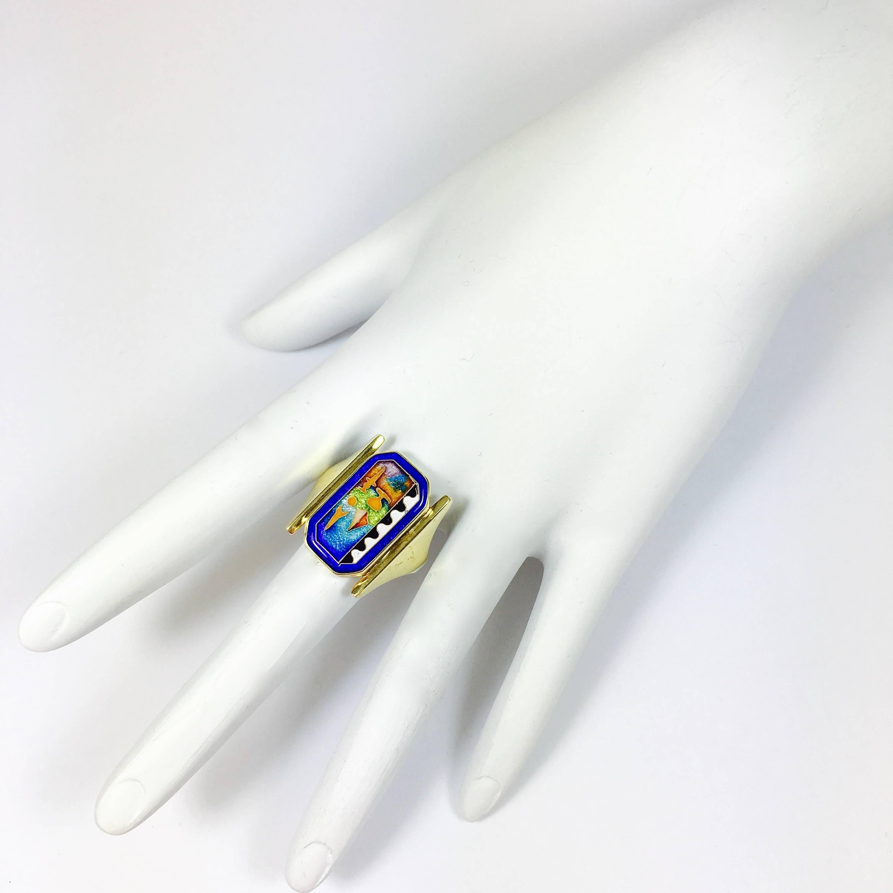 Fusager Demski Magick Cloisonne Enamel Gold Ring In Excellent Condition In Agoura Hills, CA