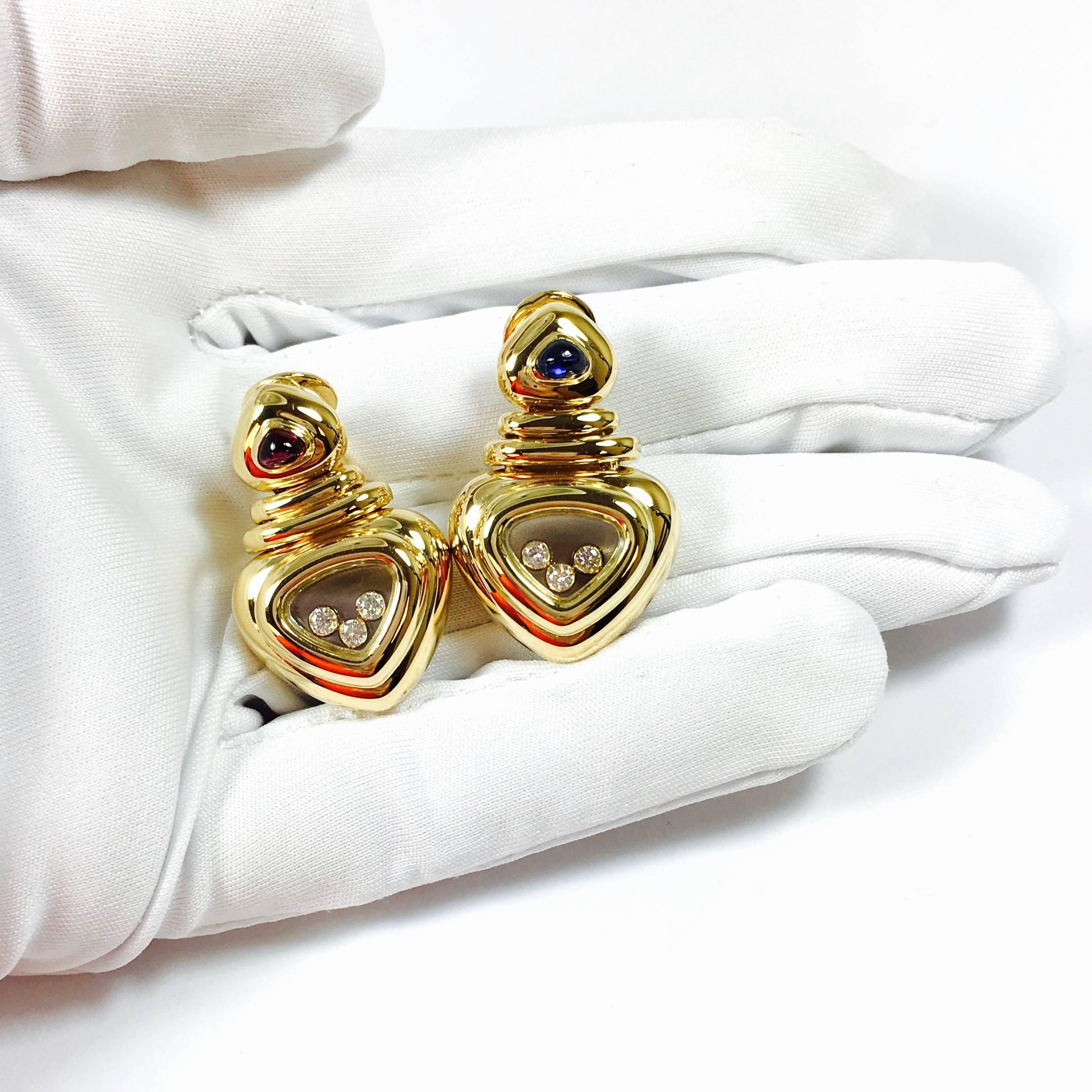 Chopard Happy Diamond Ruby Sapphire Gold Heart Earrings 1