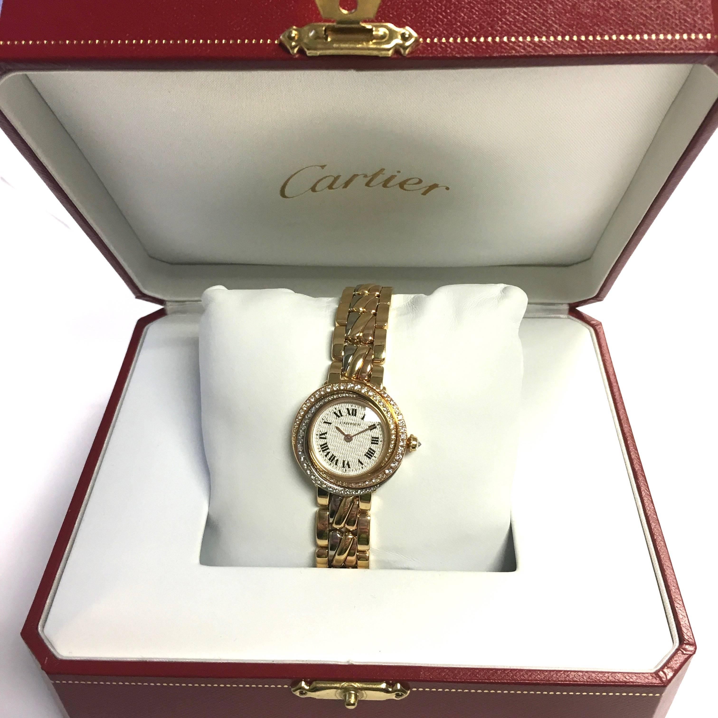 Cartier ladies Trinity Three Color Gold Diamond Rare Bracelet quartz  Wristwatch 2
