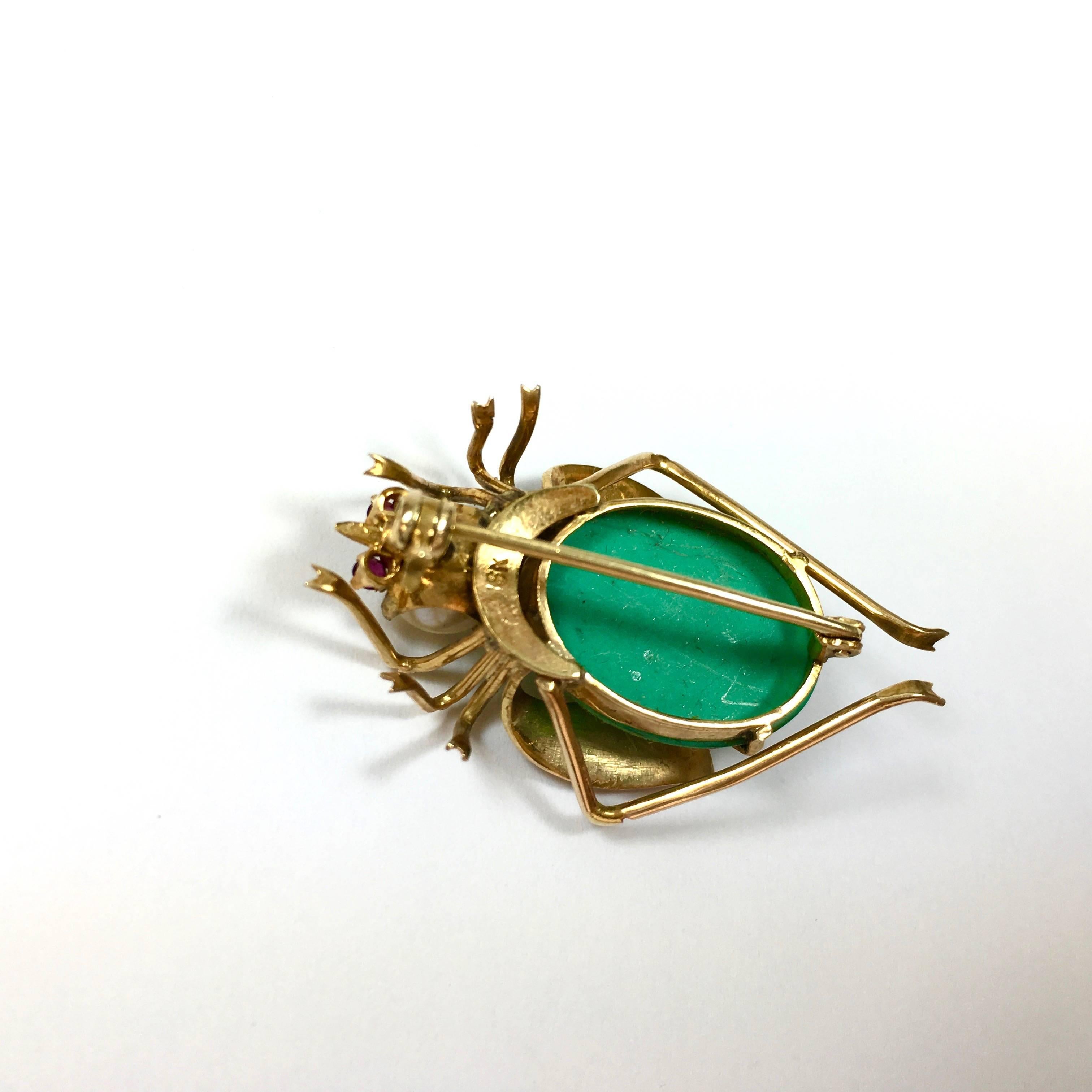Women's or Men's Turquoise Ruby Pearl Gold Large Insect Brooch Pin