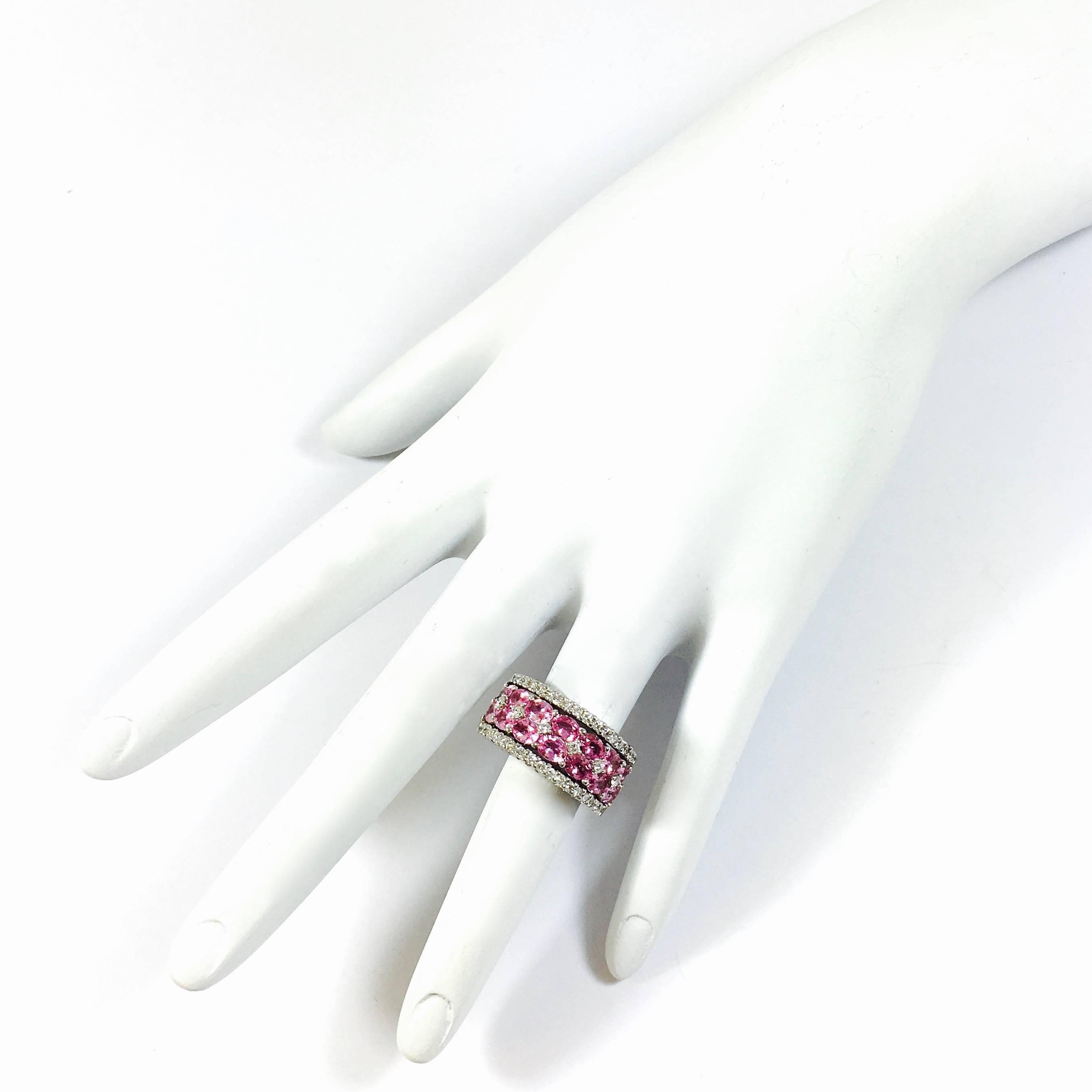 Wide Pink Sapphire and Diamond Gold Band Ring In Excellent Condition In Agoura Hills, CA