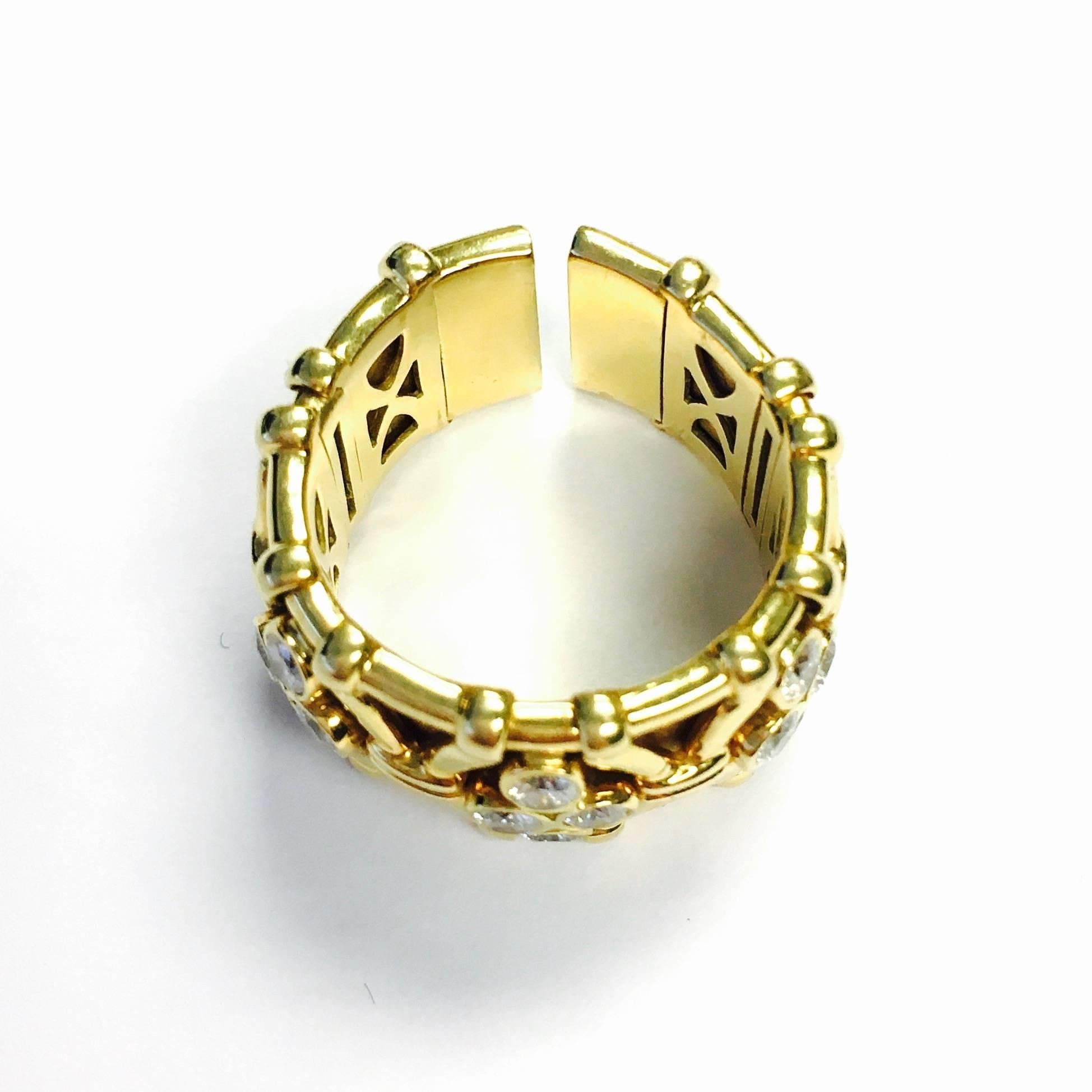 Wide Yellow Gold Diamond Flex Cuff Ring by Mark Patterson In Excellent Condition In Agoura Hills, CA
