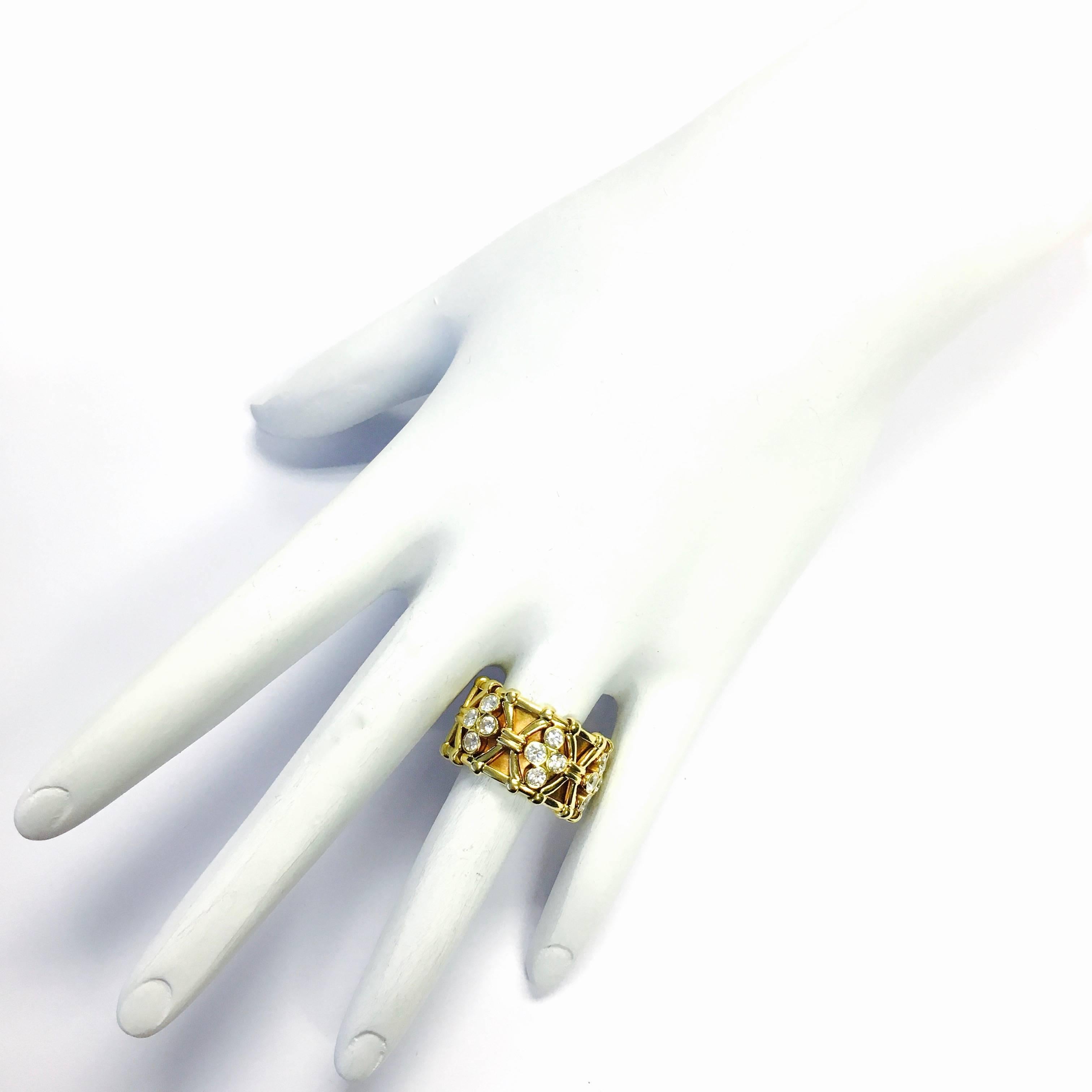 Women's or Men's Wide Yellow Gold Diamond Flex Cuff Ring by Mark Patterson