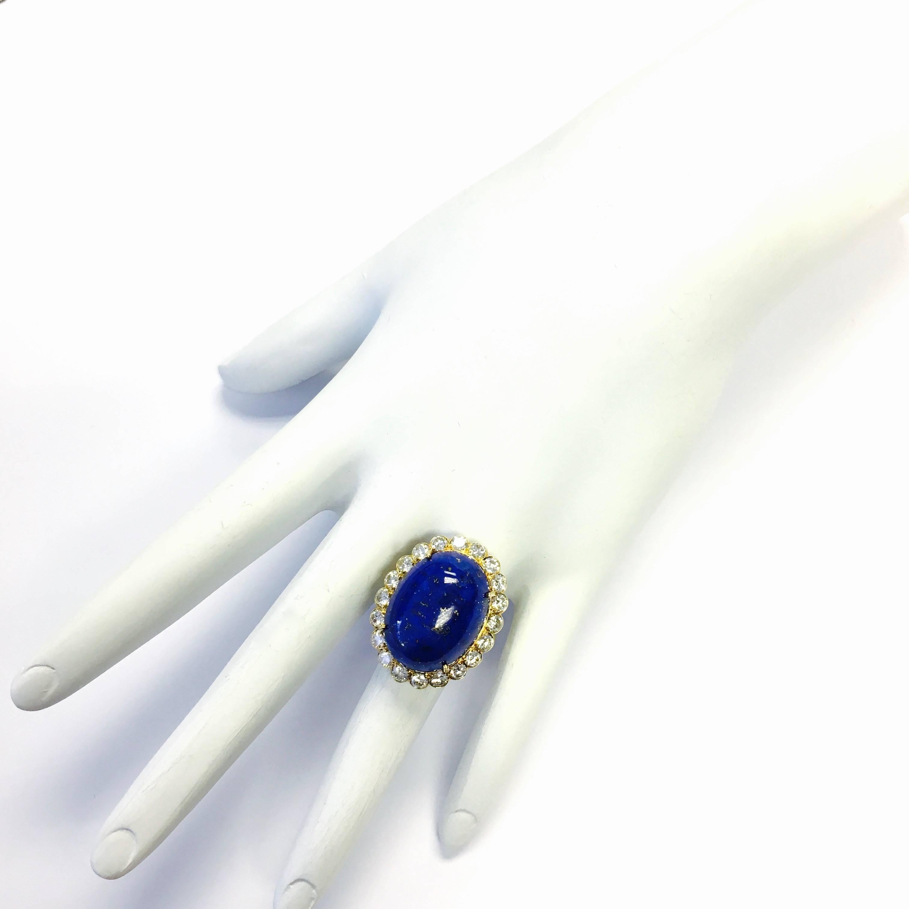  Lapis Lazuli Diamond  Gold Ring In Excellent Condition In Agoura Hills, CA