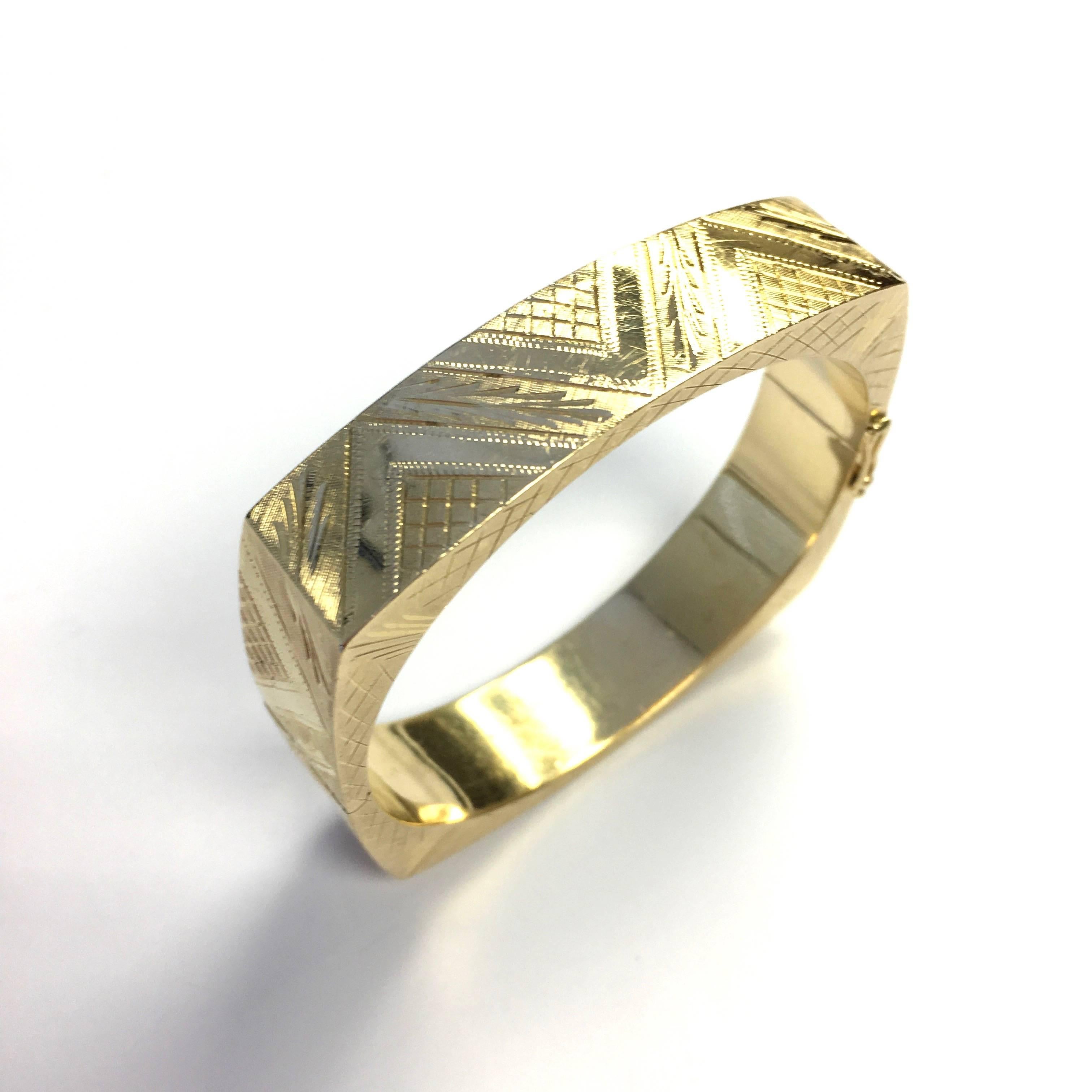 Yellow Gold Stylish Square Bangle Bracelet In Good Condition In Agoura Hills, CA