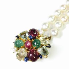 Multicolor Gemstone Double Row Pearl Lucky Bracelet