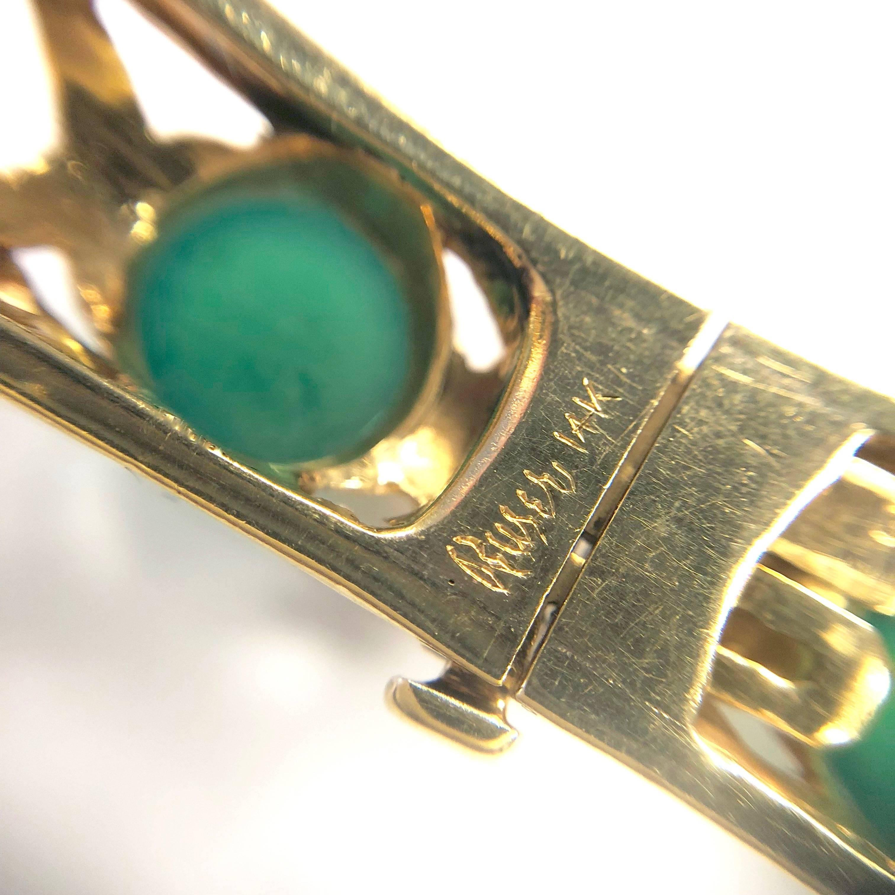 Women's Ruser Vintage Green Chalcedony Gold Hinged Bangle Bracelet For Sale