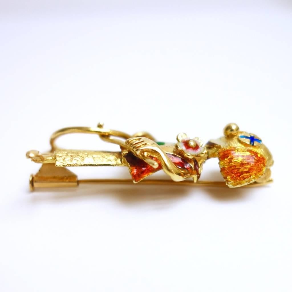 Contemporary Whimsical Enamel Gold Happy Clown Brooch For Sale