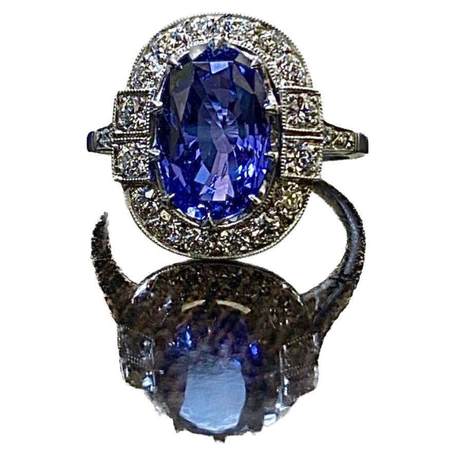 Platinum Diamond GIA Certified 3.88 Carat Color Change Sapphire Engagement Ring For Sale