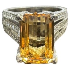 Platinum Pave Diamond Emerald Cut 4 Carat Imperial Topaz Engagement Ring