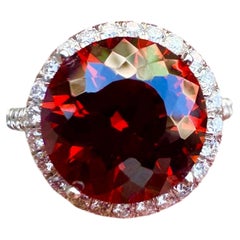 Extraordinary Round GIA 6.32 Ct Mandarin Garnet Diamond Platinum Statement Ring