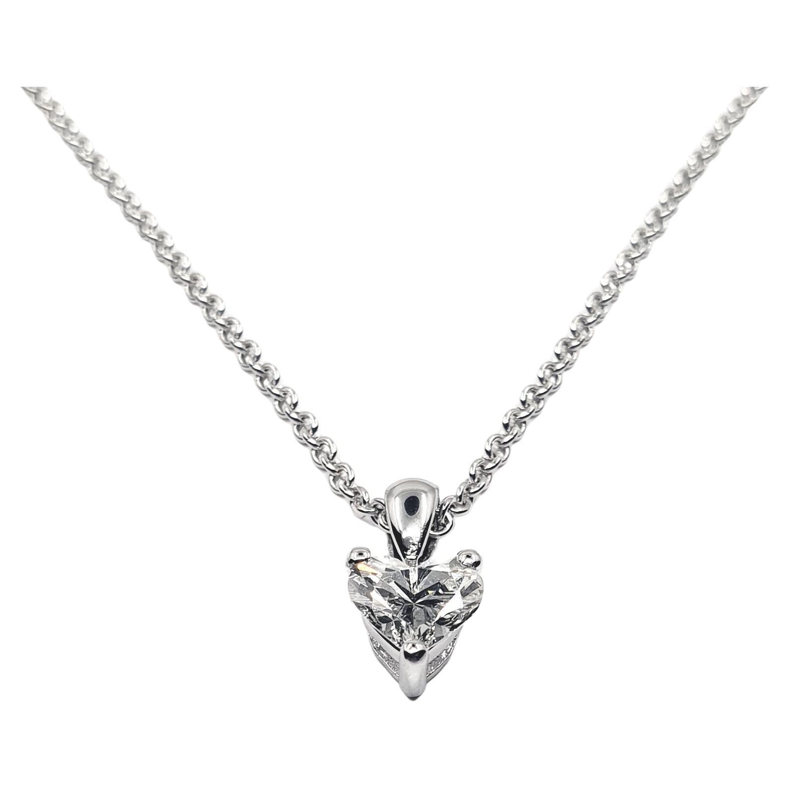 GIA Certified 0.70 Carat Heart Shaped H/SI2 Diamond Necklace 18K White Gold