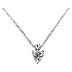 GIA Certified 0.70 Carat Heart Shaped H/SI2 Diamond Necklace 18K White Gold