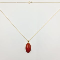 14k Gold Necklace with Oval Cut Natural Coral 13.3 Ct.