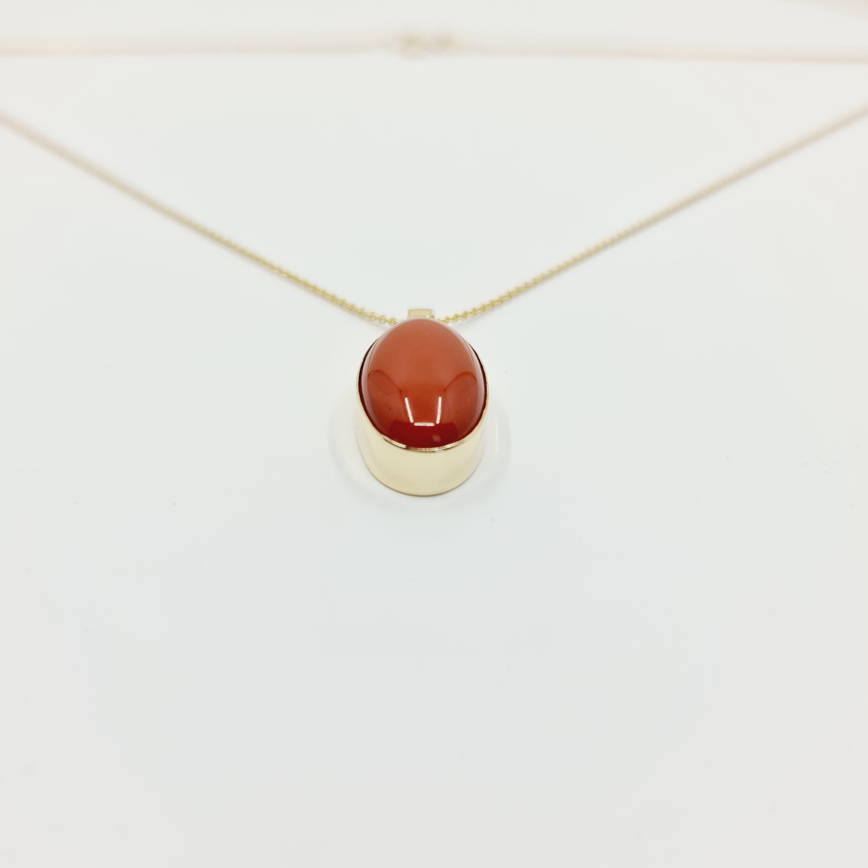 14k Gold Necklace with Oval Cut Natural Coral 13.3 Ct. For Sale 2