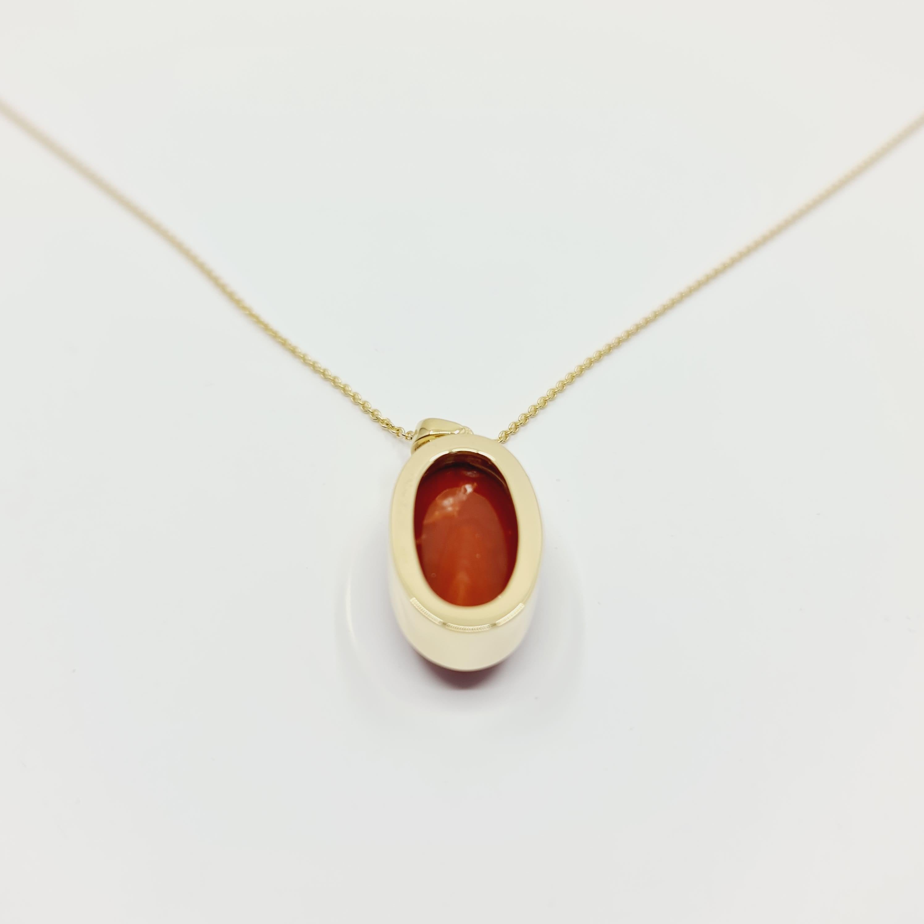 14k Gold Necklace with Oval Cut Natural Coral 13.3 Ct. For Sale 4