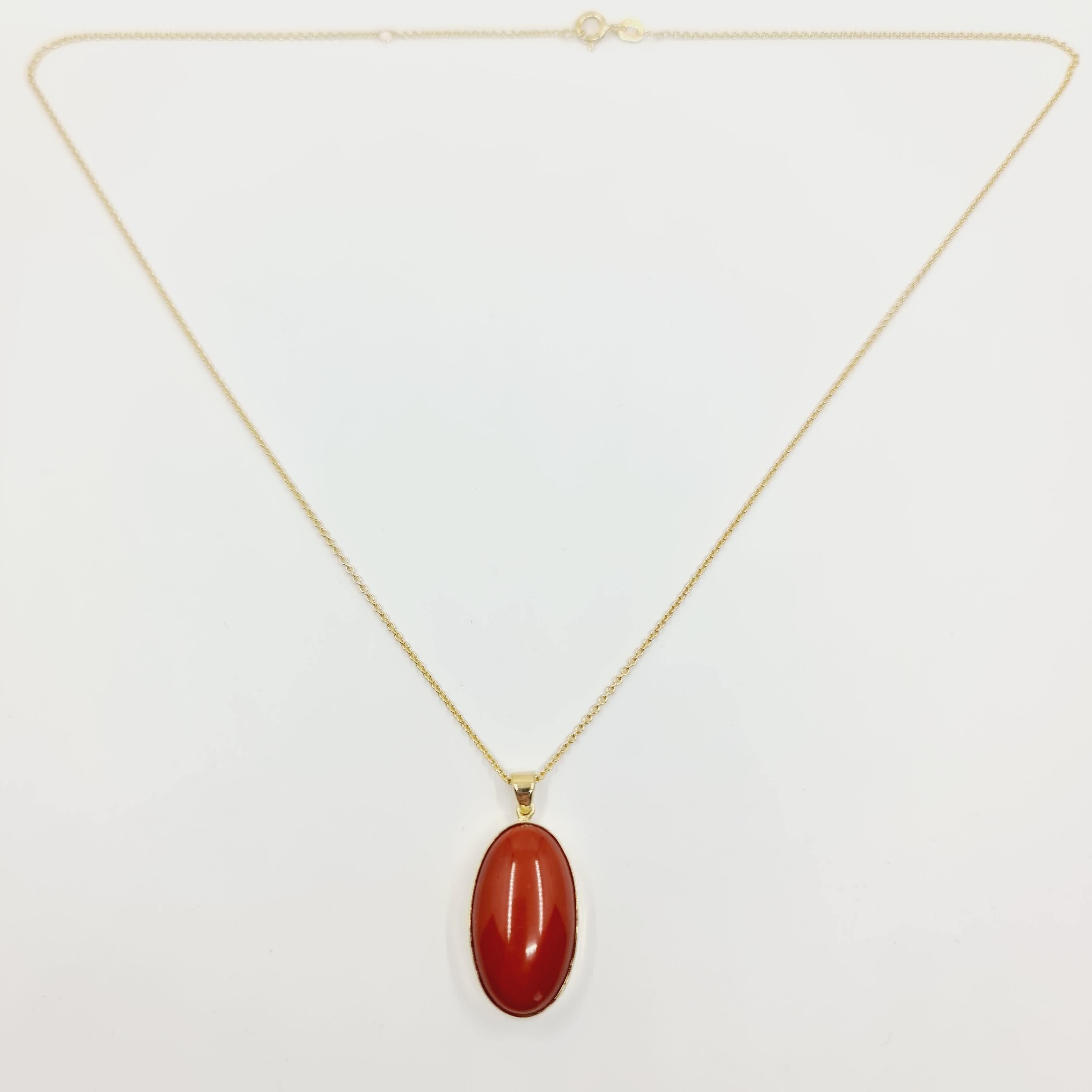 14k Gold Necklace with Oval Cut Natural Coral 13.3 Ct. For Sale 5