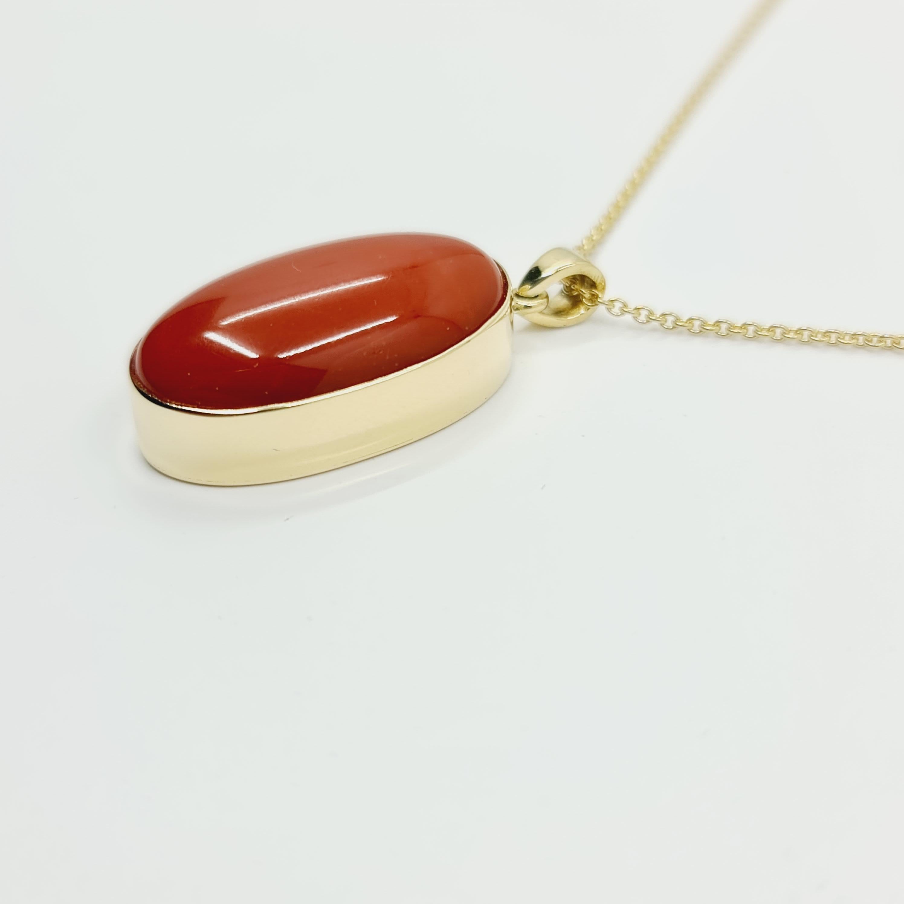14k Gold Necklace with Oval Cut Natural Coral 13.3 Ct. For Sale 6