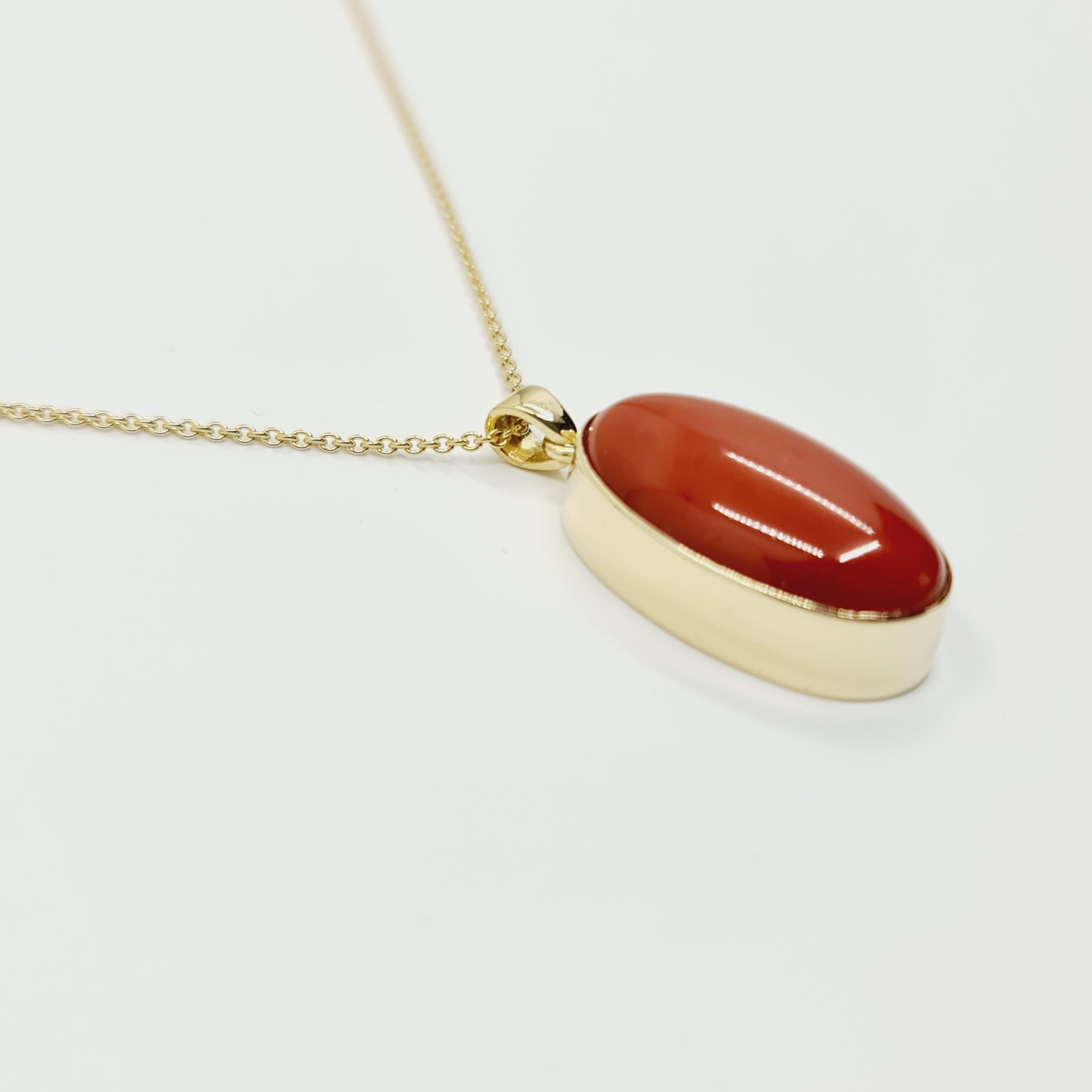 14k Gold Necklace with Oval Cut Natural Coral 13.3 Ct. For Sale 7