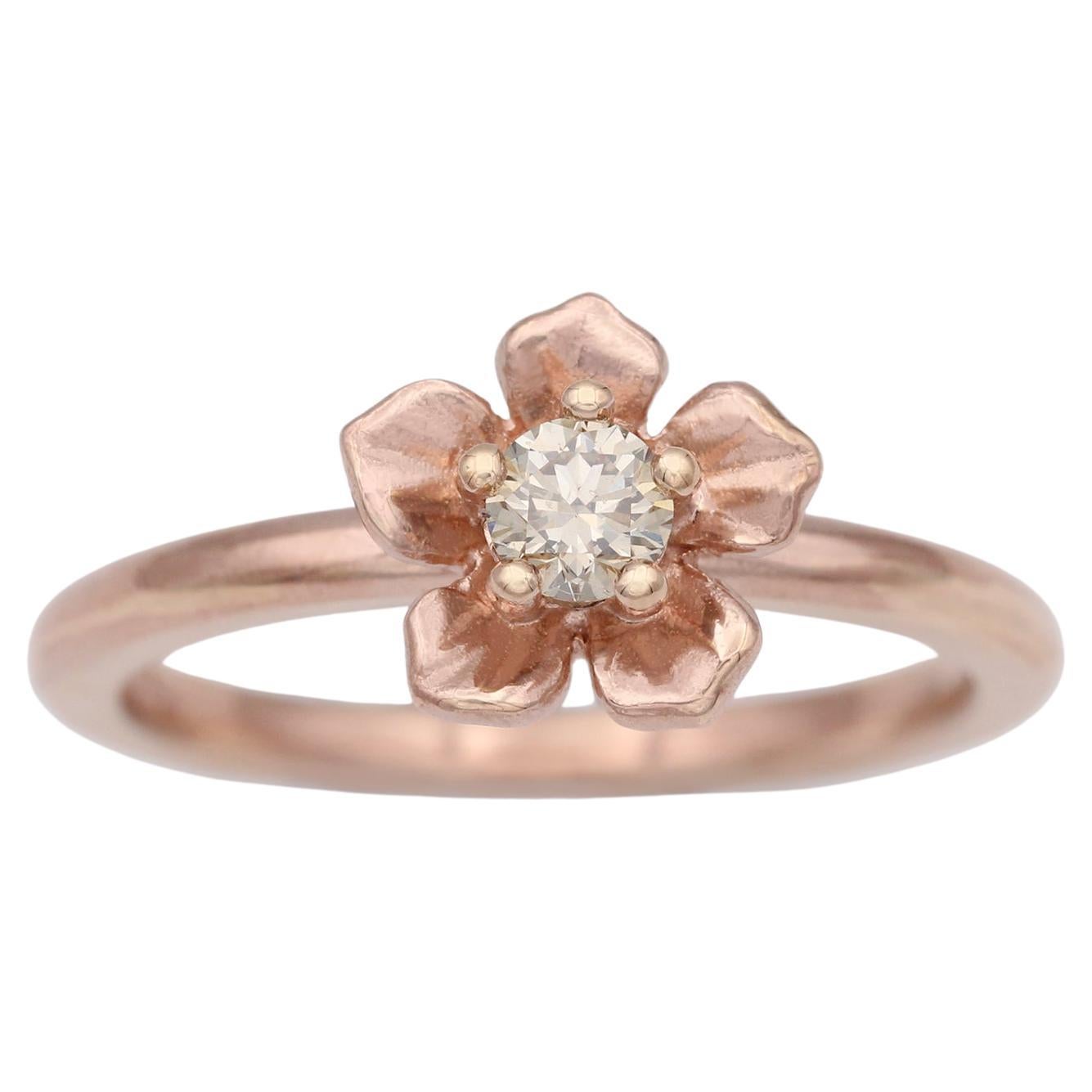 For Sale:  Forget Me Not Ring/ 9ct Rose Gold, Champagne Diamond