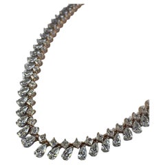 33.58ct Fancy Shape Unique Diamond Tennis Necklace, White Gold & Rose Gold