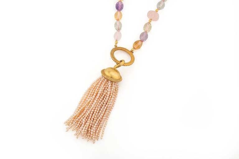 Pink Seed Pearl Quartz Tassel Necklace