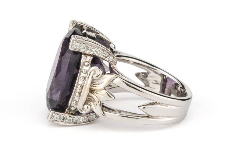 20.19 Carat Purple Tourmaline Diamond White Gold Ring In New Condition For Sale In Scottsdale, AZ