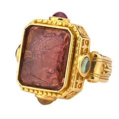 AntiQuity 19th Century Tourmaline Intaglio Sapphire Cabachon Gold Ring