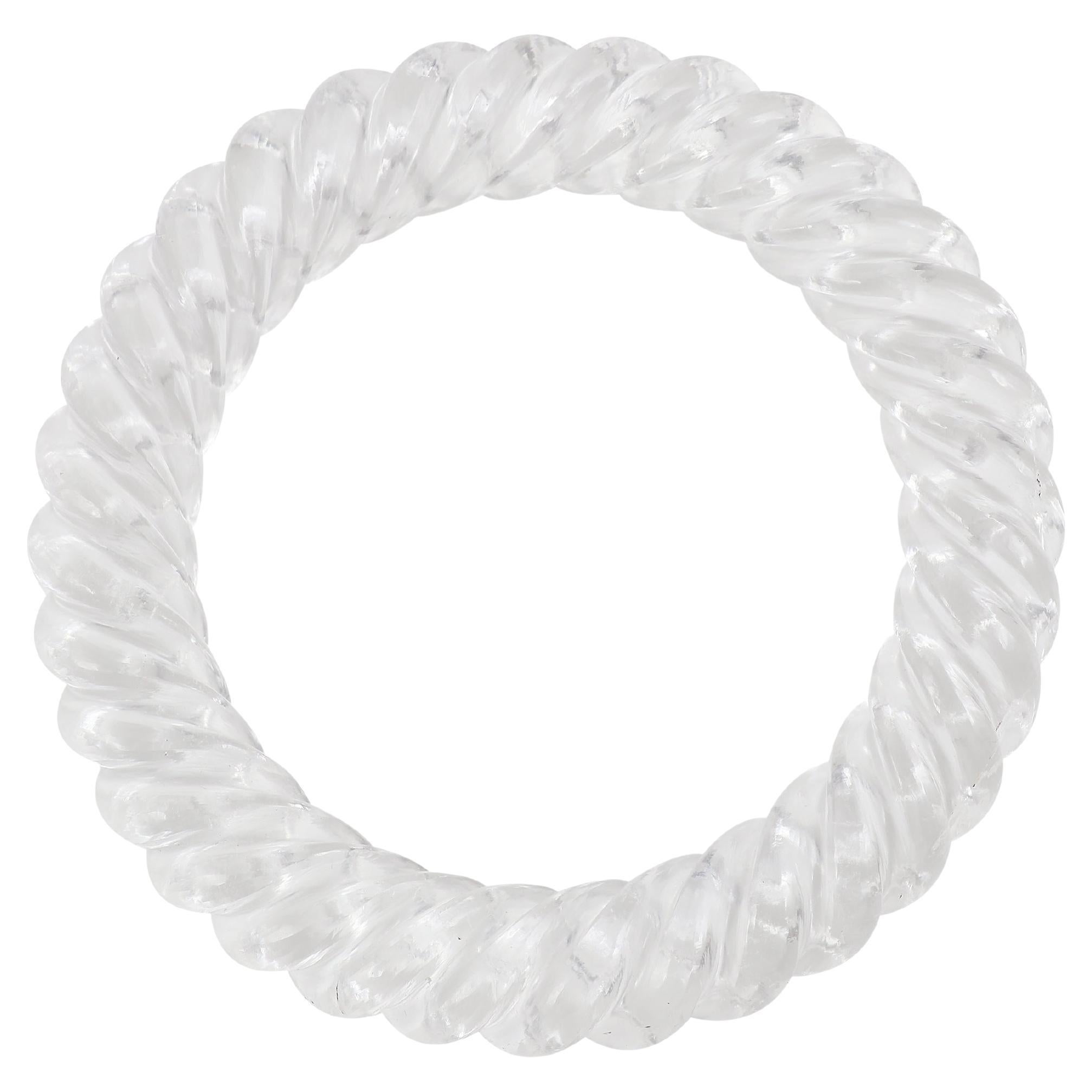 Natural rock crystal rope carving bangle from single piece For Sale