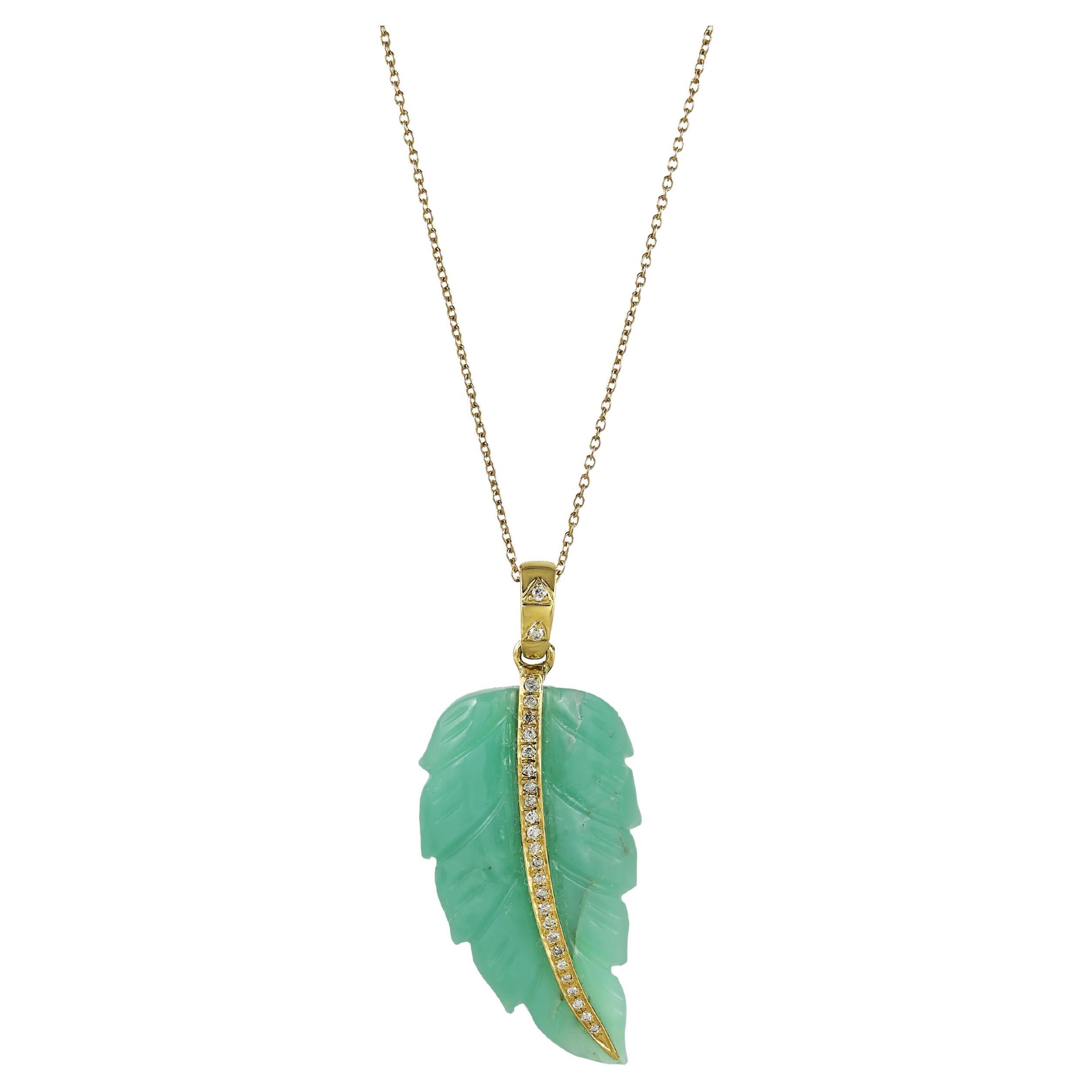Diamant & Chrysopras Blatt-Anhänger in 18K Gold